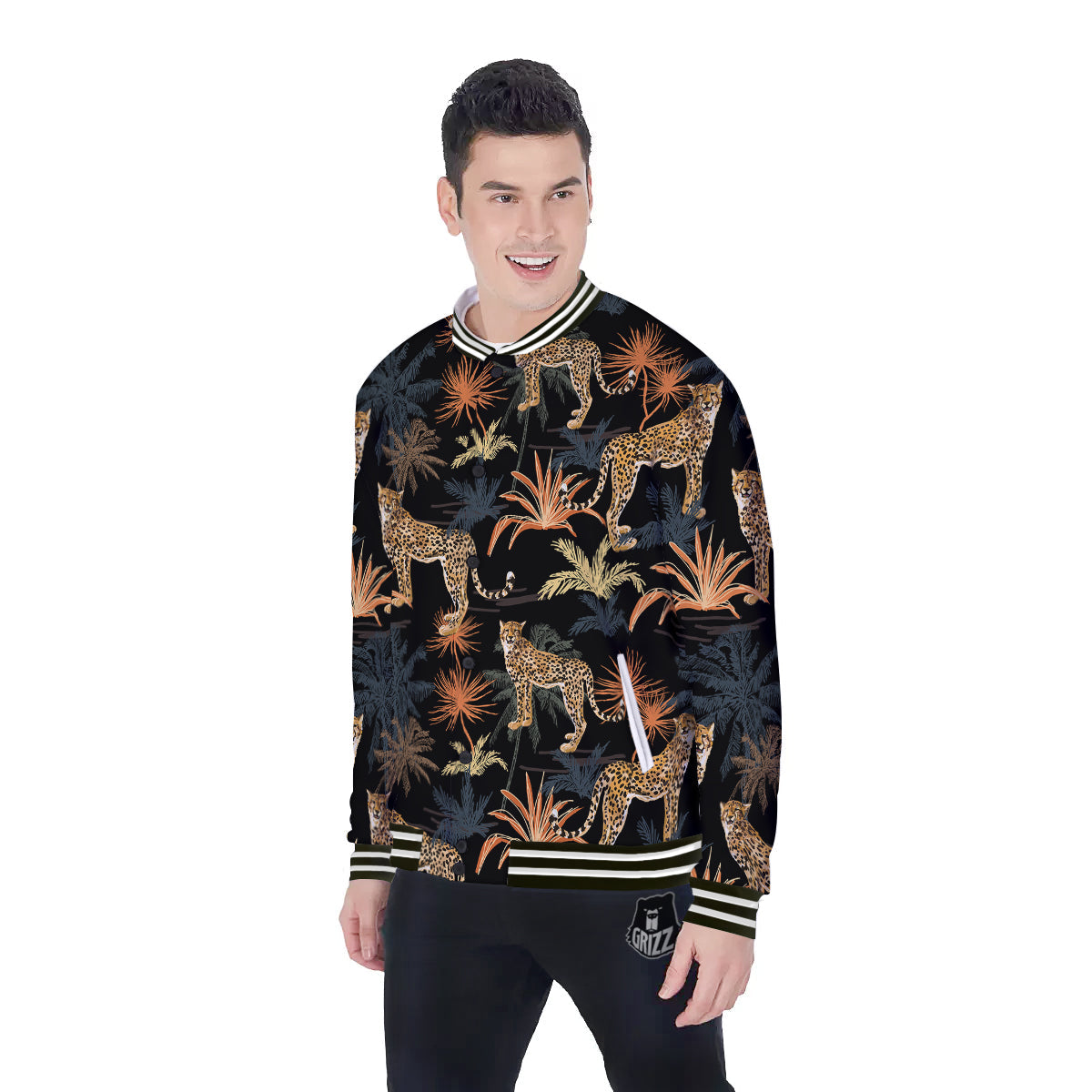 Tiger Watercolor Print Pattern Baseball Jacket-grizzshop