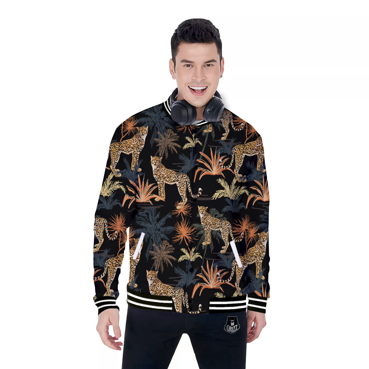 Tiger Watercolor Print Pattern Baseball Jacket-grizzshop