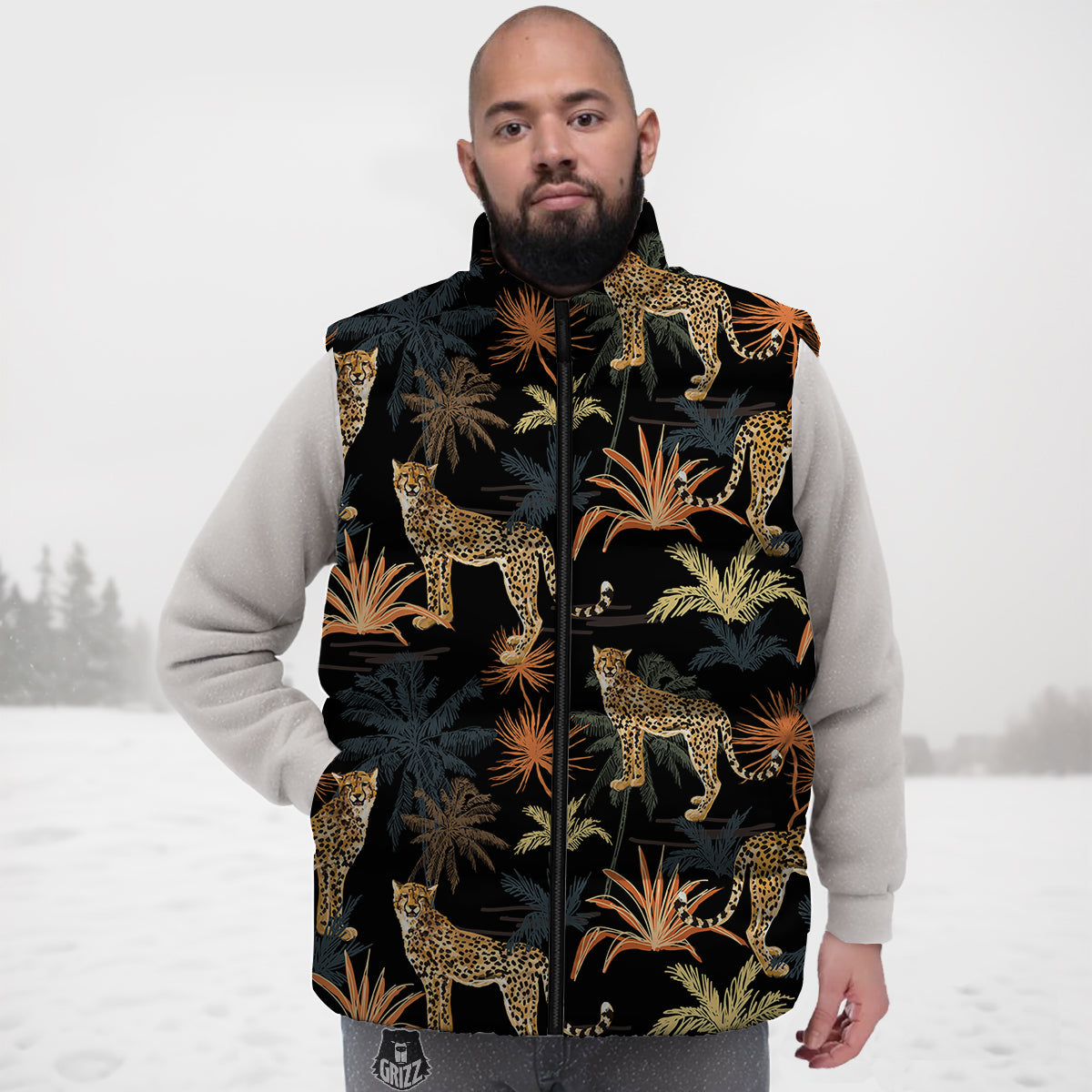 Tiger Watercolor Print Pattern Down Vest