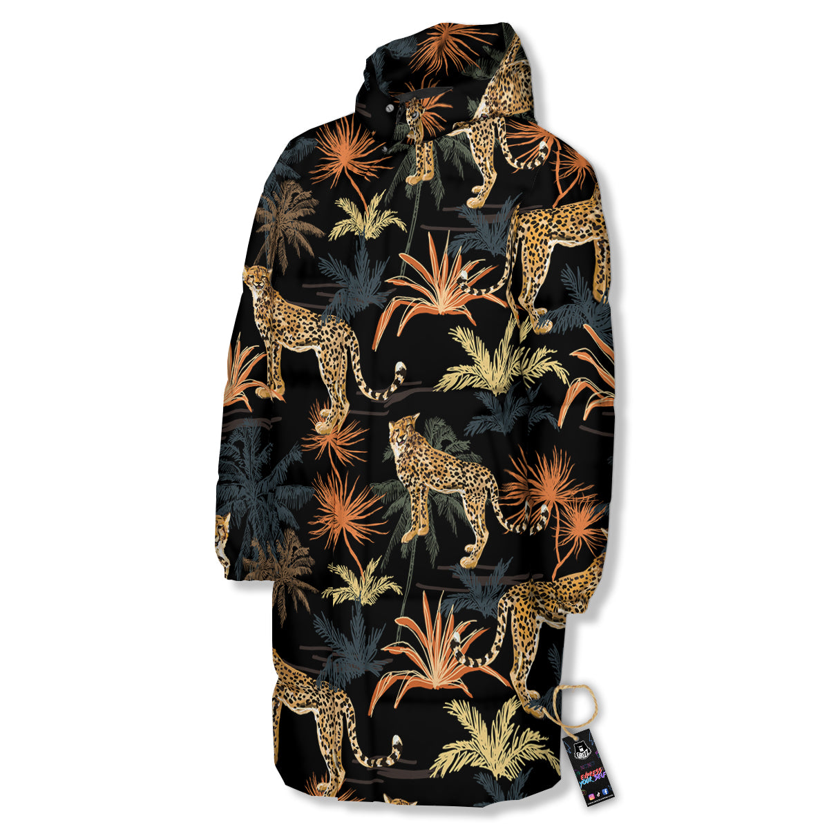 Tiger Watercolor Print Pattern Long Down Jacket-grizzshop