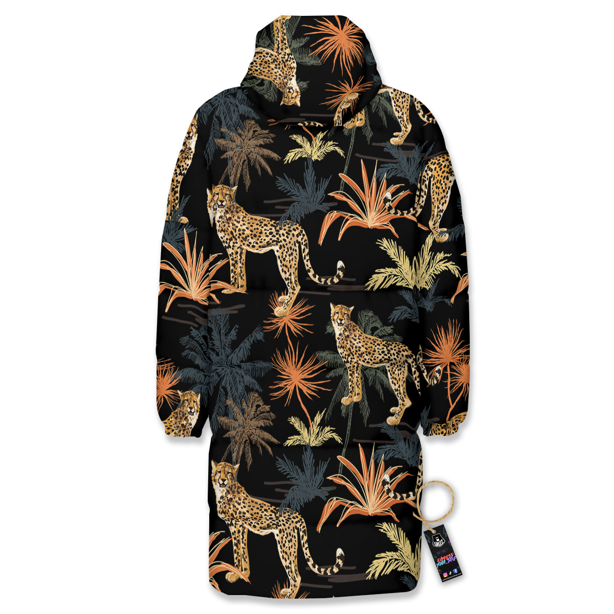 Tiger Watercolor Print Pattern Long Down Jacket-grizzshop