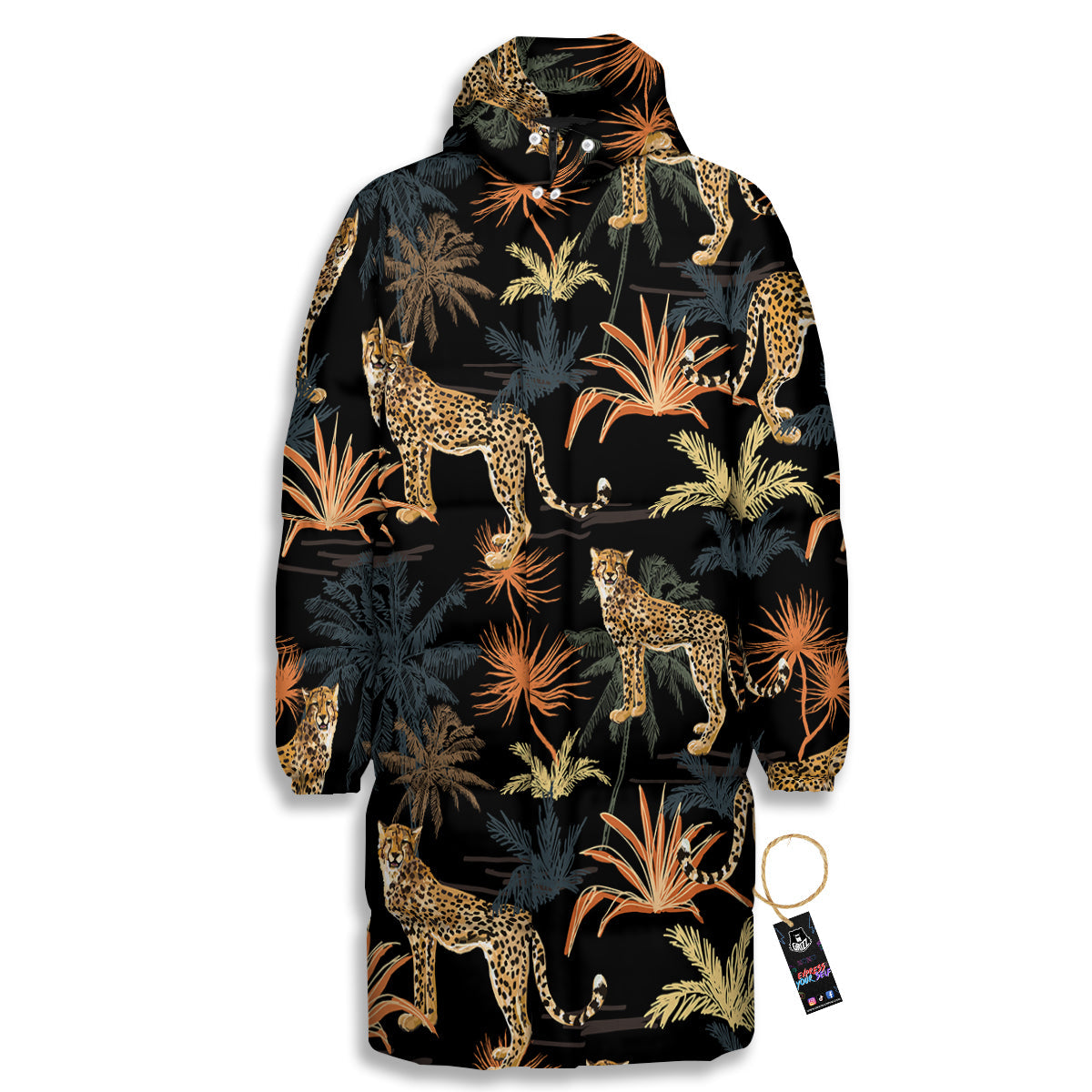 Tiger Watercolor Print Pattern Long Down Jacket-grizzshop