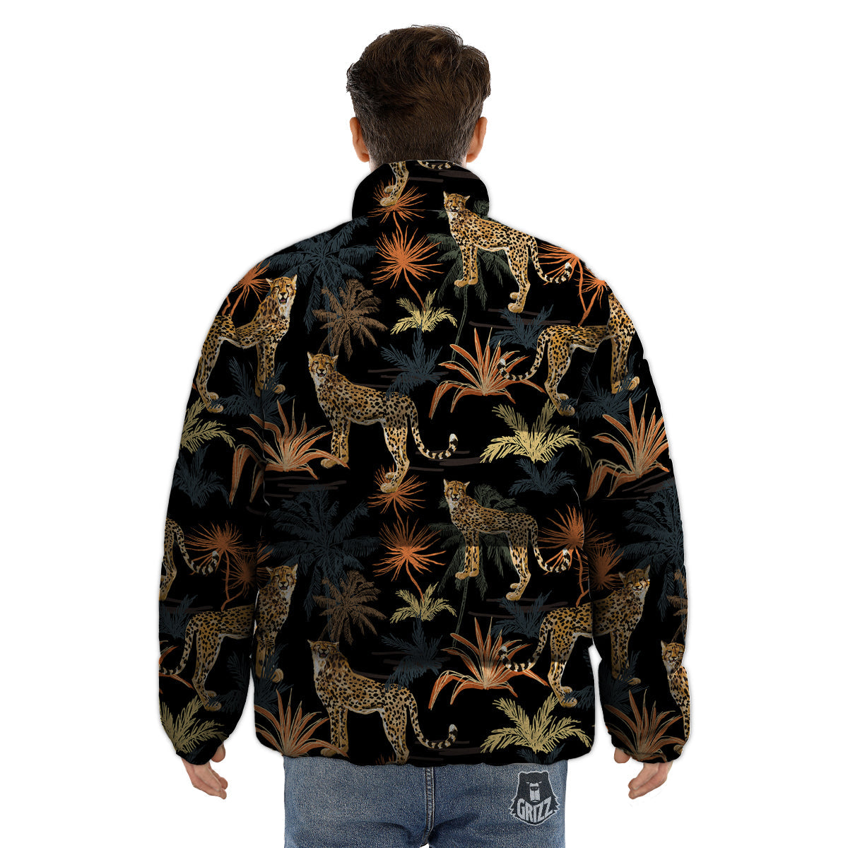 Tiger Watercolor Print Pattern Puffer Jacket-grizzshop