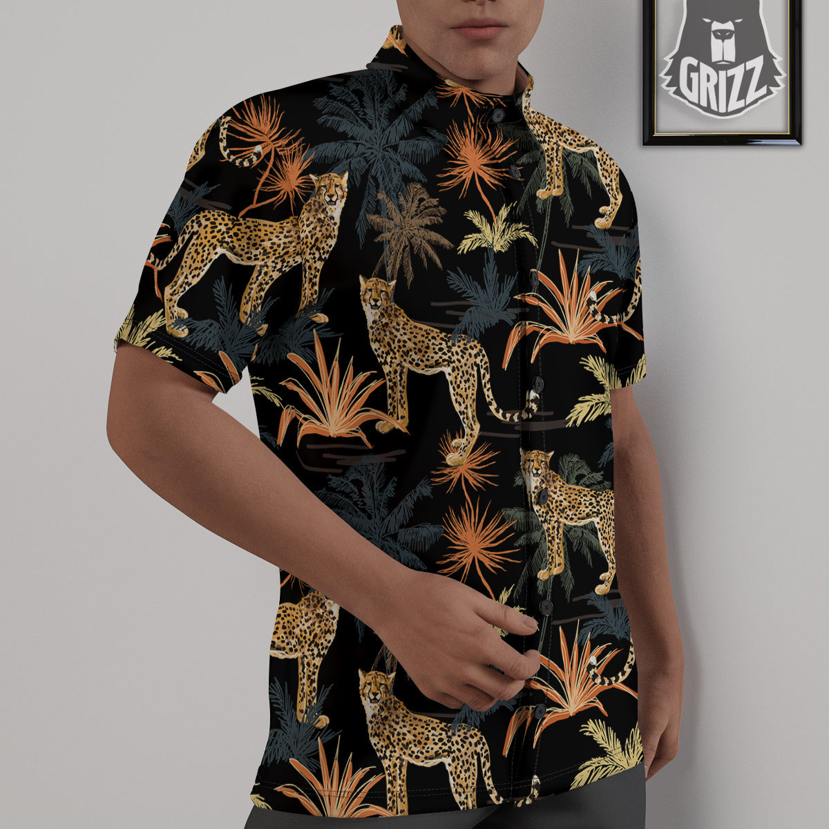 Tiger Watercolor Print Pattern Untucked Shirts-grizzshop