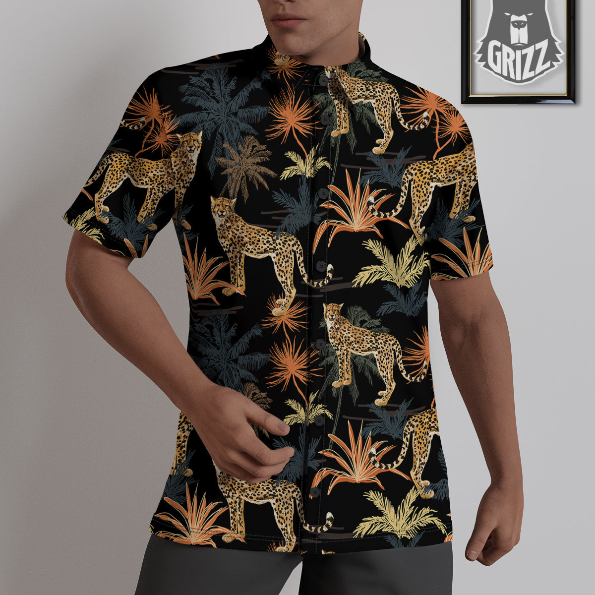 Tiger Watercolor Print Pattern Untucked Shirts-grizzshop