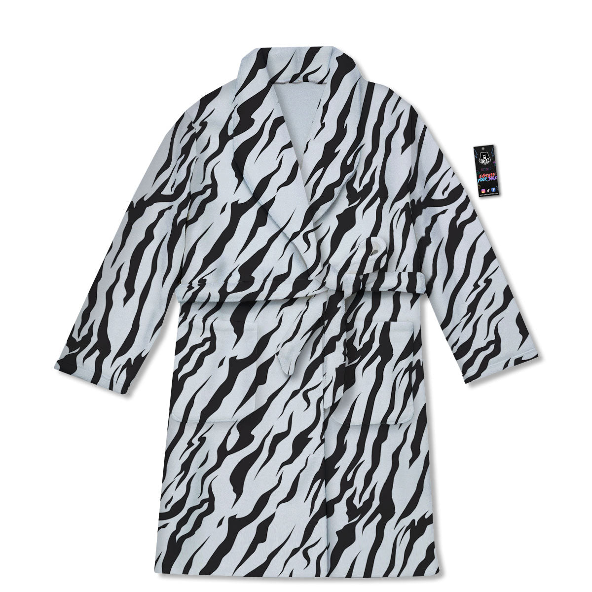 Tiger White And Black Print Pattern Bathrobe-grizzshop
