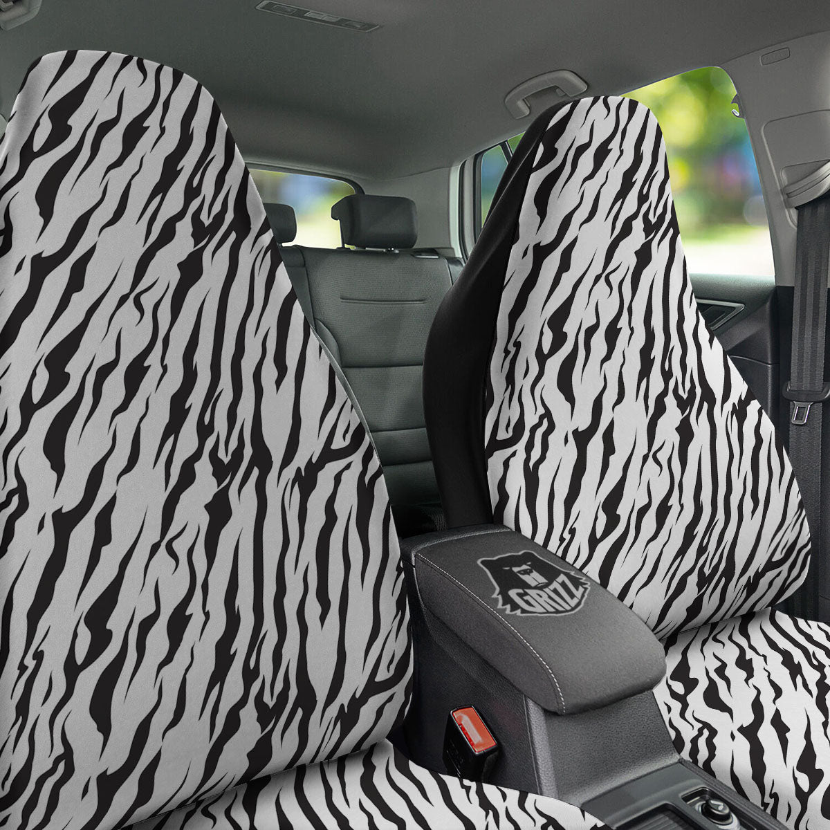 Tiger White And Black Print Pattern Car Seat Covers-grizzshop