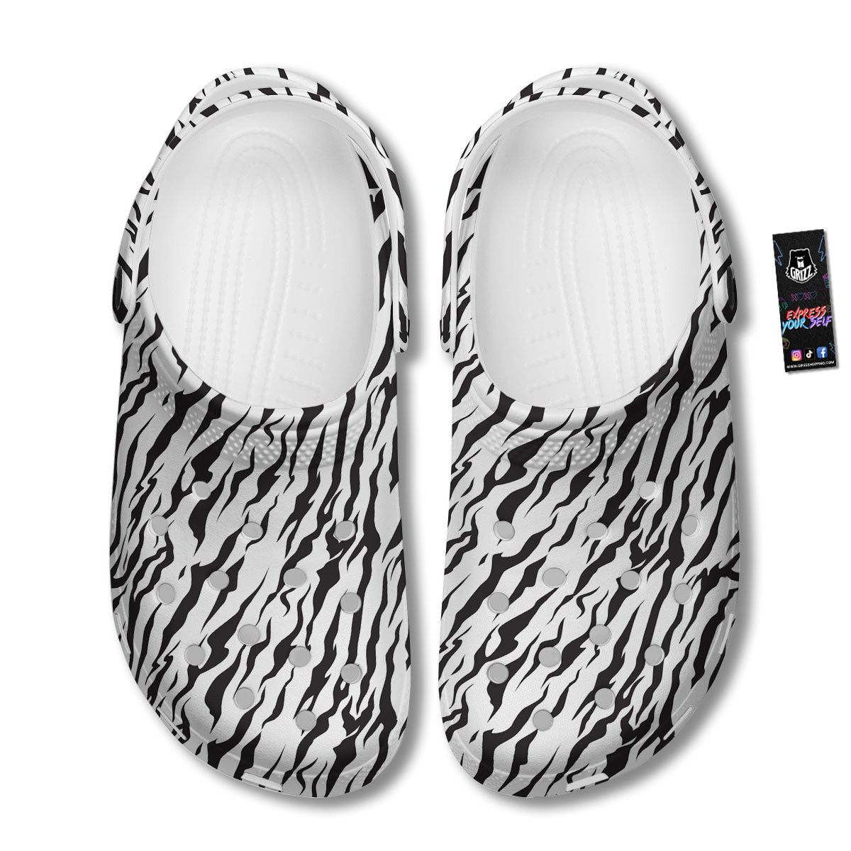 Tiger White And Black Print Pattern Clog-grizzshop