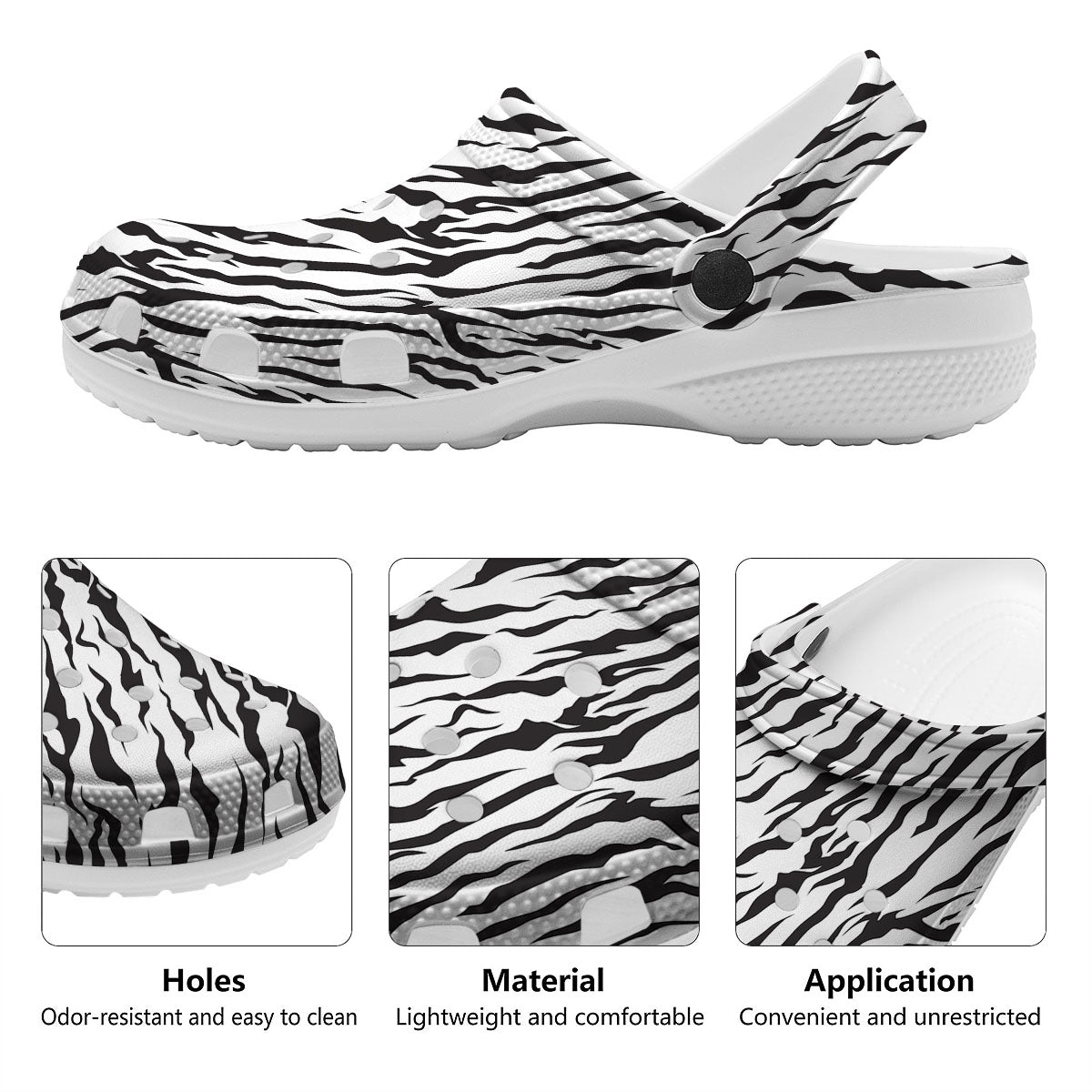 Tiger White And Black Print Pattern Clog-grizzshop