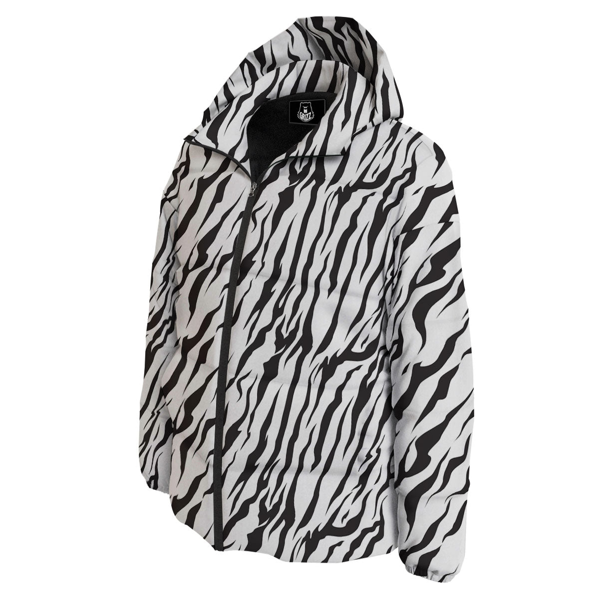 Tiger White And Black Print Pattern Down Jacket-grizzshop