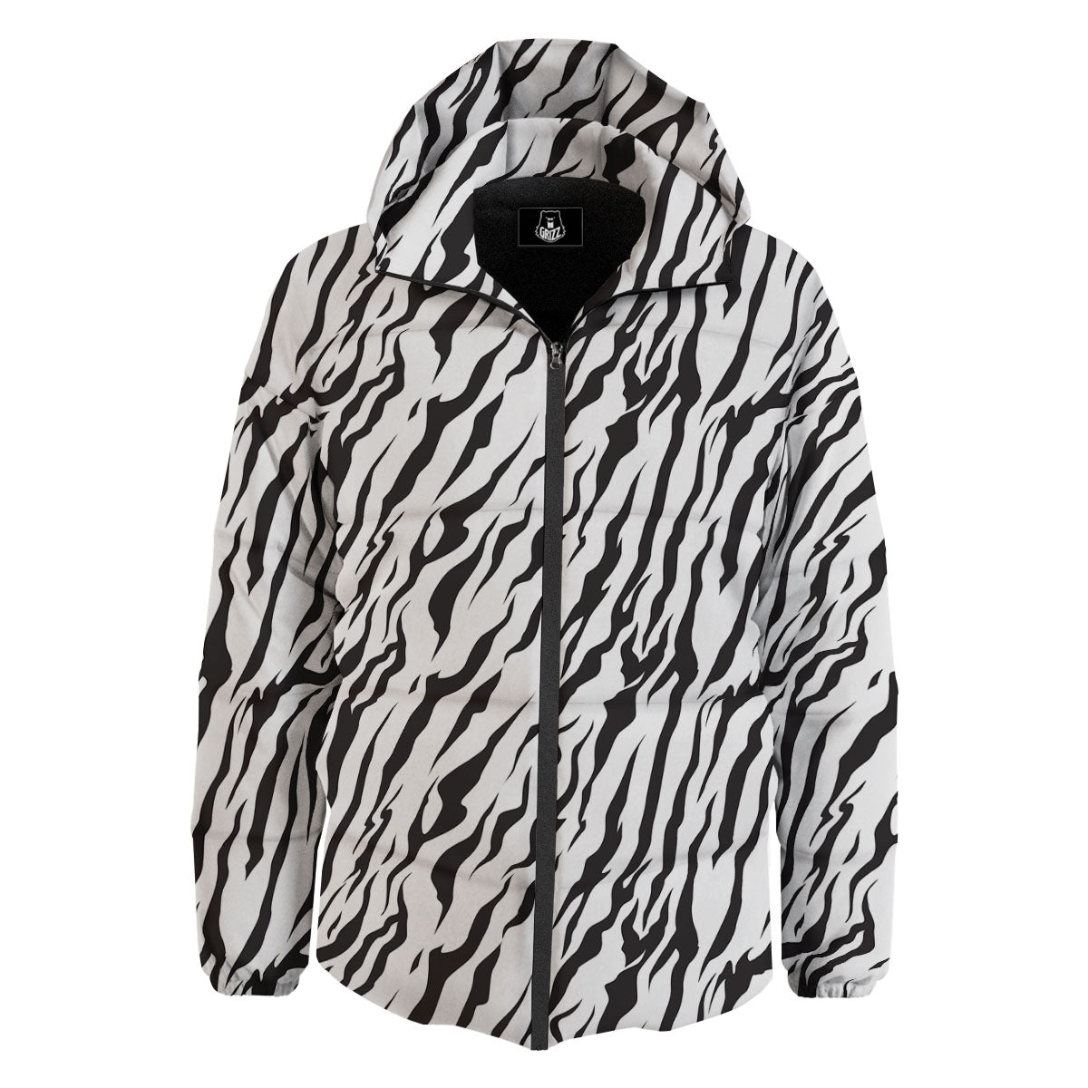 Tiger White And Black Print Pattern Down Jacket-grizzshop