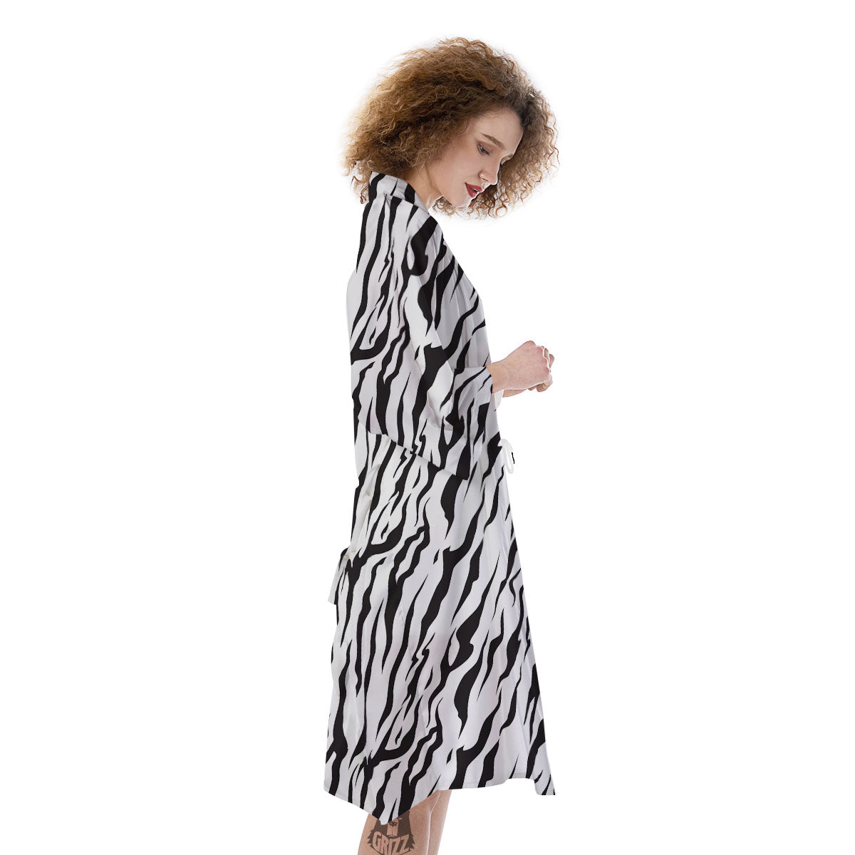 Tiger White And Black Print Pattern Kimono-grizzshop