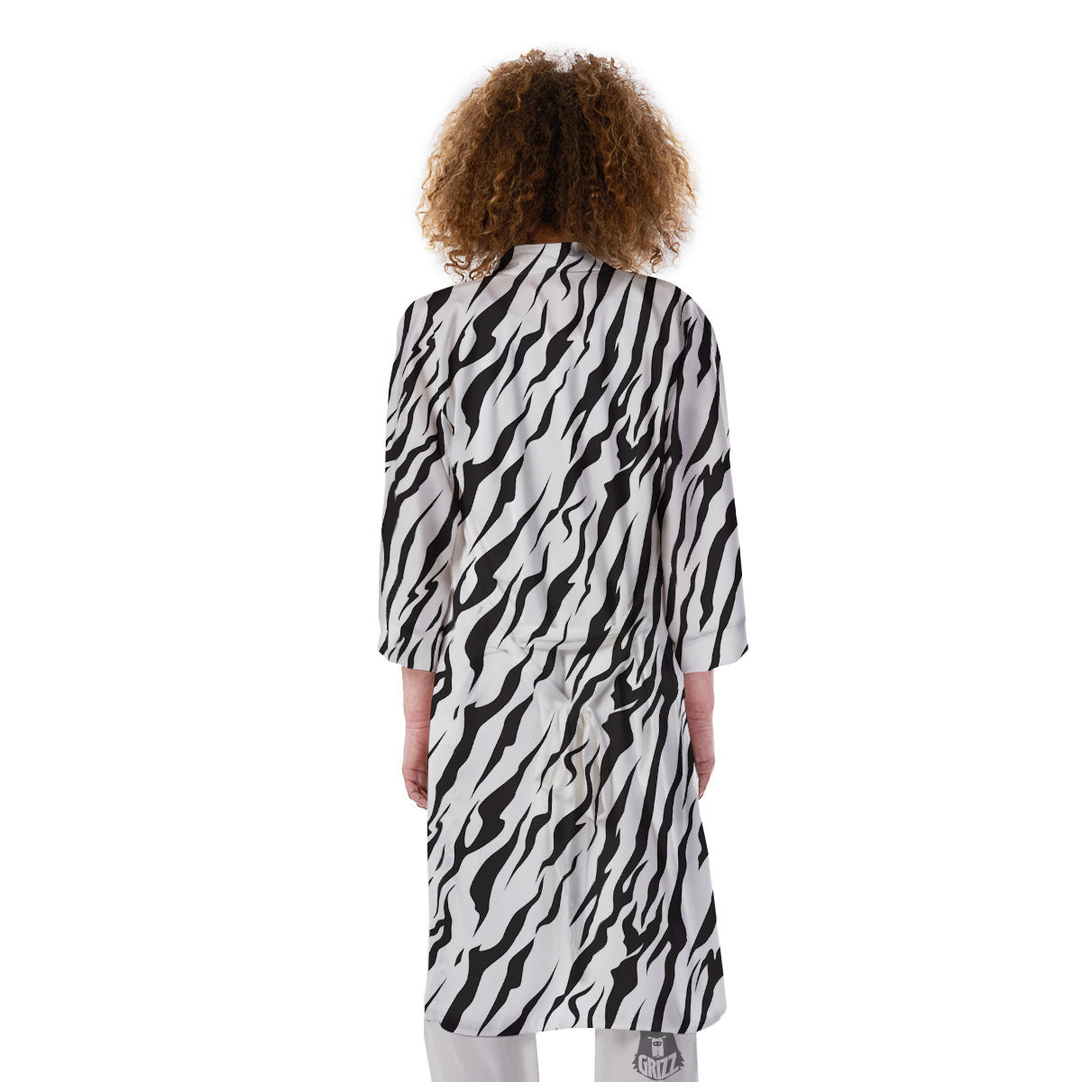 Tiger White And Black Print Pattern Kimono-grizzshop