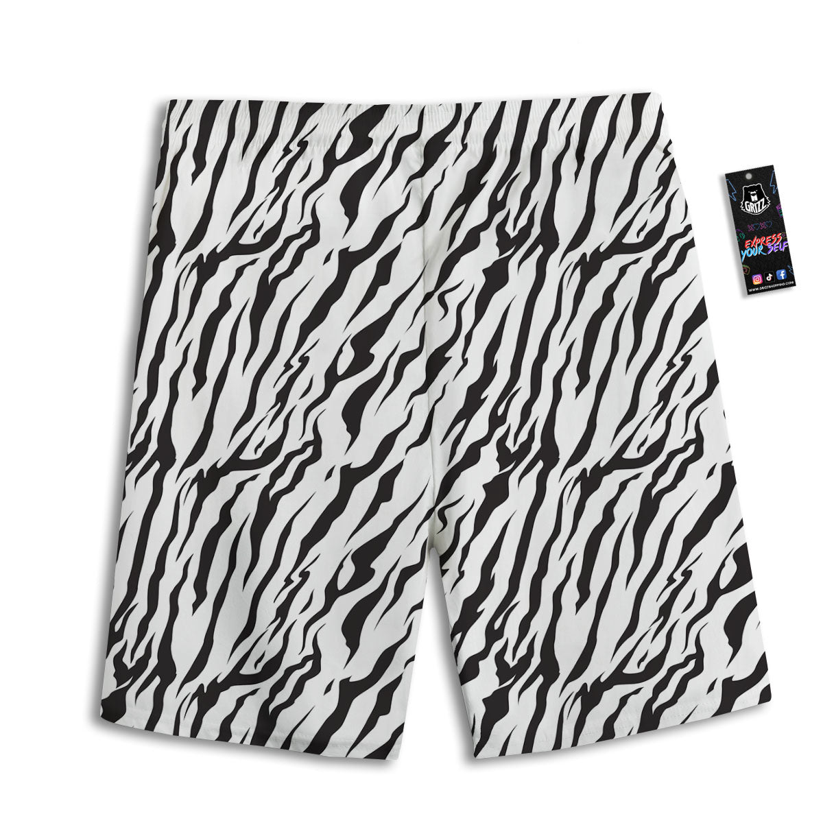 Tiger White And Black Print Pattern Men's Athletic Shorts