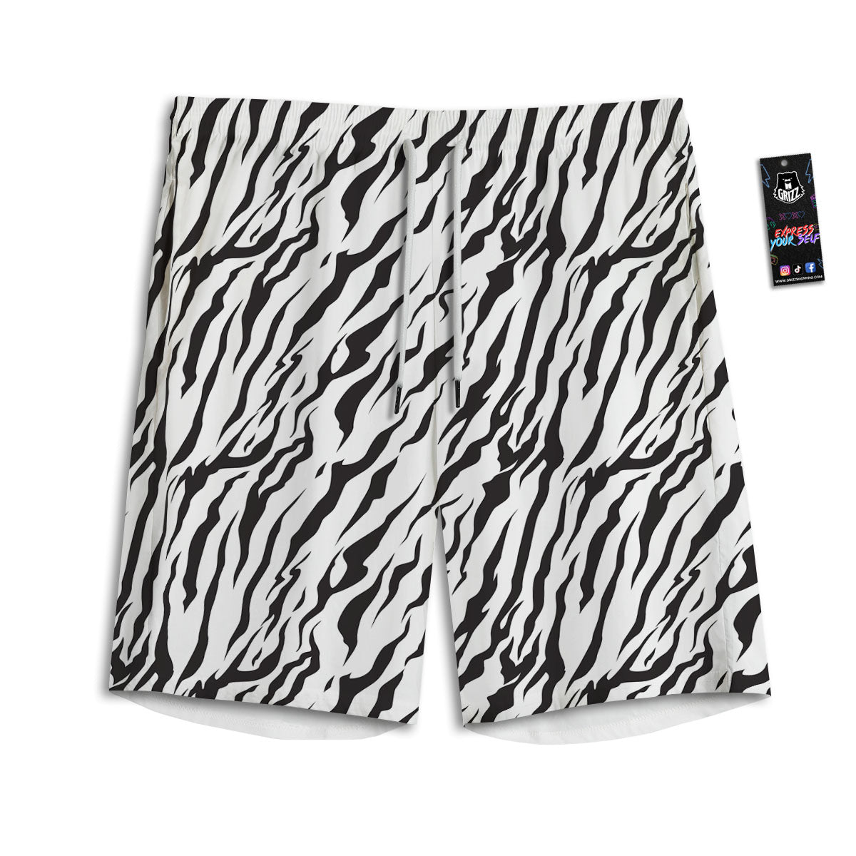 Tiger White And Black Print Pattern Men's Athletic Shorts
