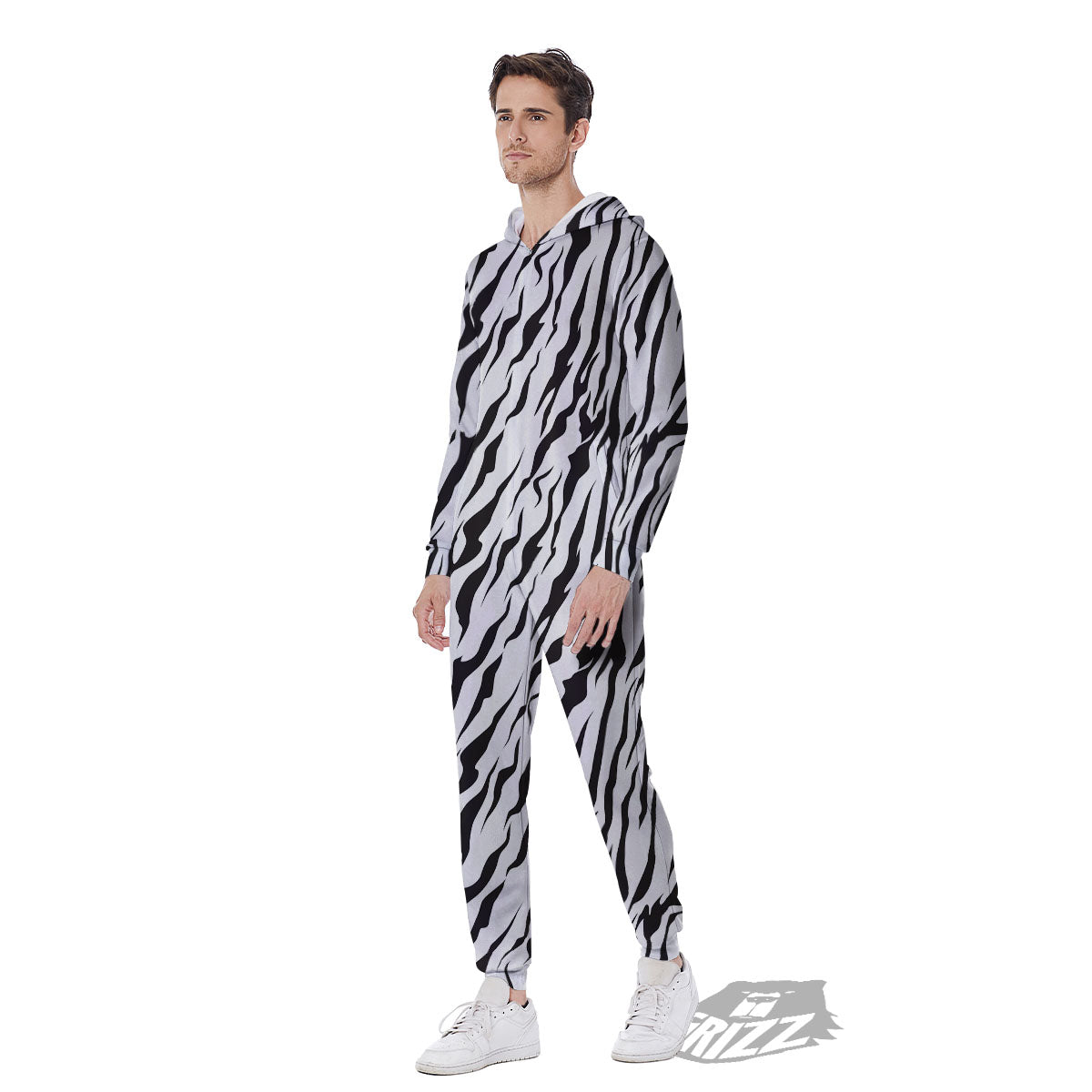 Tiger White And Black Print Pattern Men's Jumpsuit-grizzshop