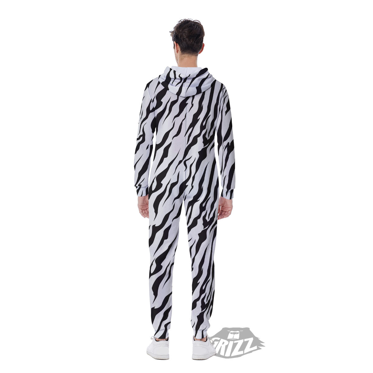 Tiger White And Black Print Pattern Men's Jumpsuit-grizzshop
