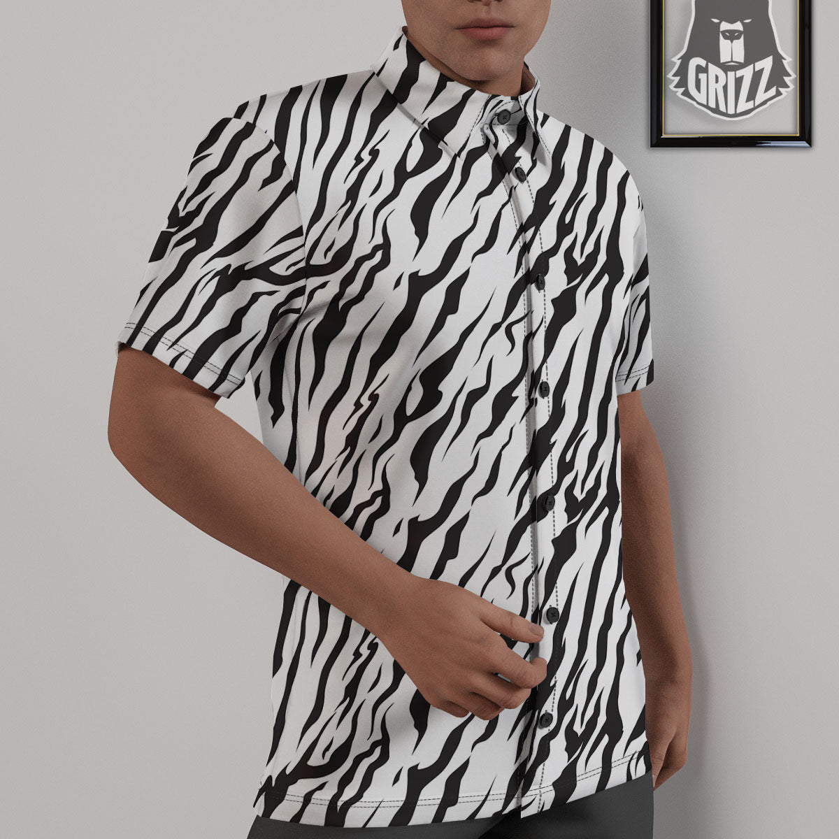 Tiger White And Black Print Pattern Untucked Shirts-grizzshop