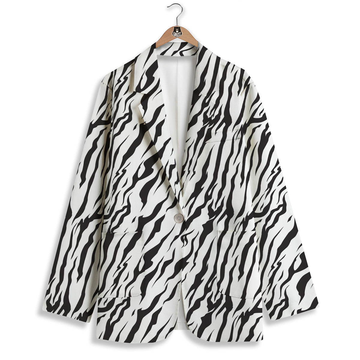 Tiger White And Black Print Pattern Women's Blazer-grizzshop