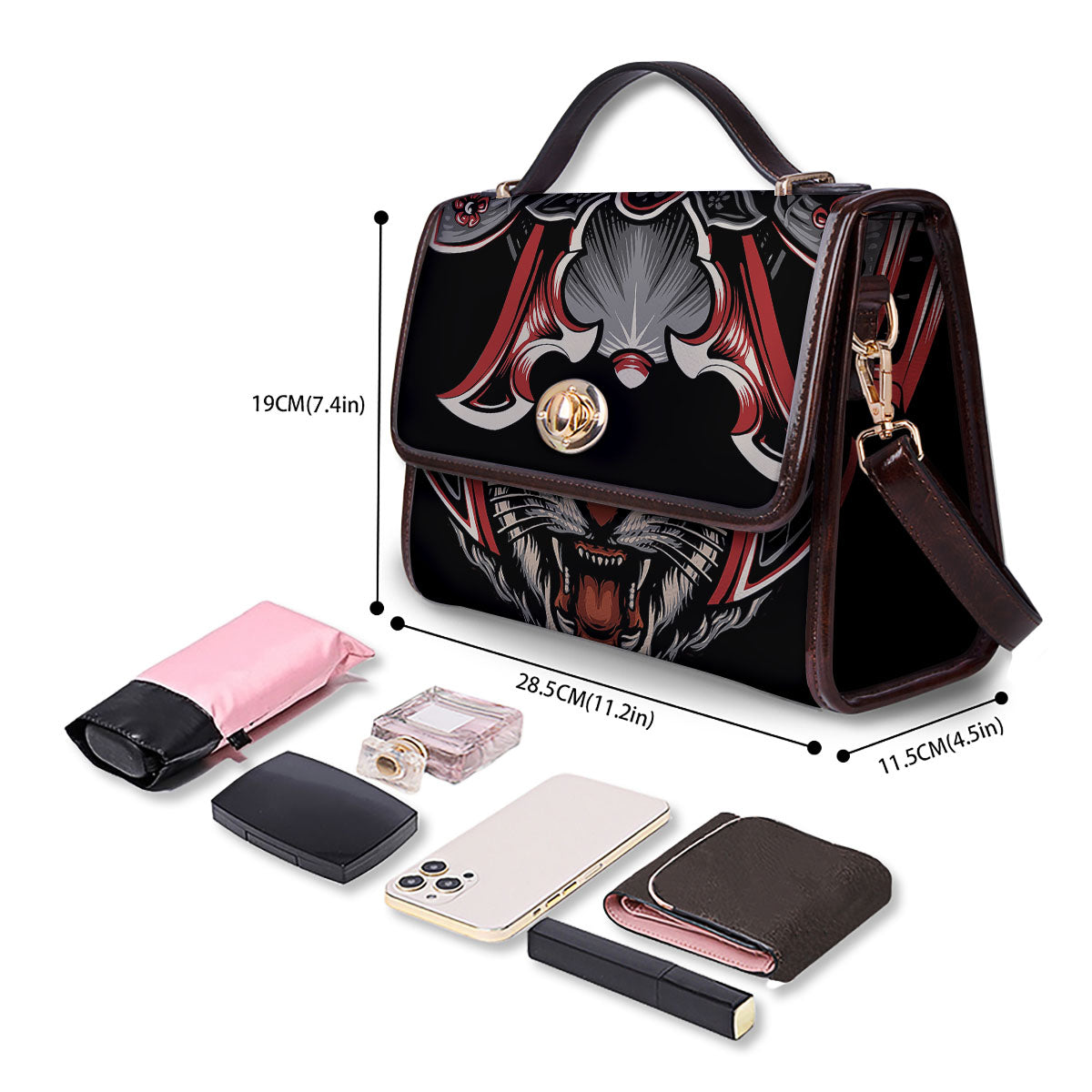 Tiger And Japanese Samurai Print Women's Satchel Bag