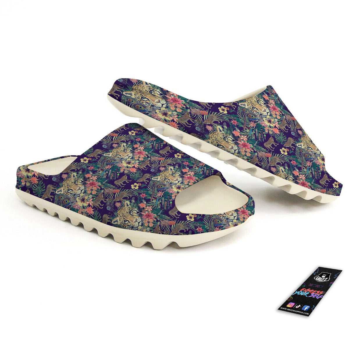 Tiger Flower And Print Pattern Sandals-grizzshop