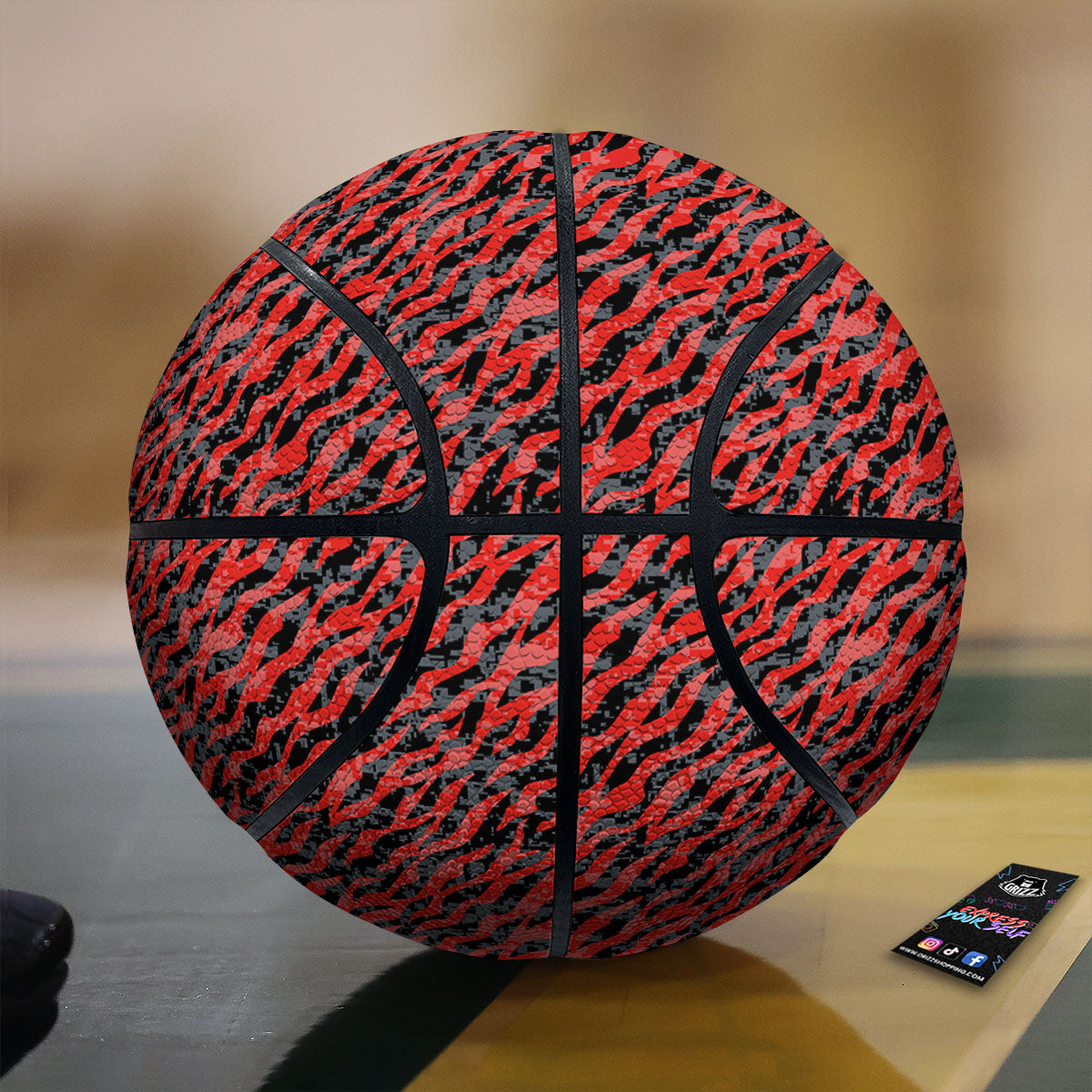 Tiger Stripe Camo Red And Black Print Basketball