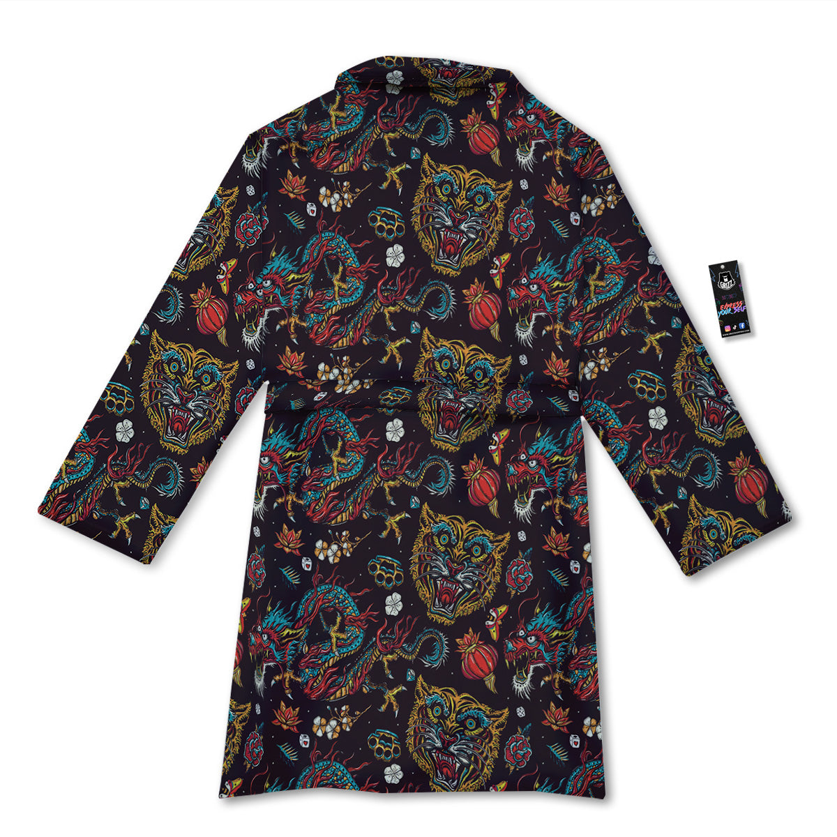 Tigers And Dragons Colorful Tattoo Print Pattern Bathrobe-grizzshop