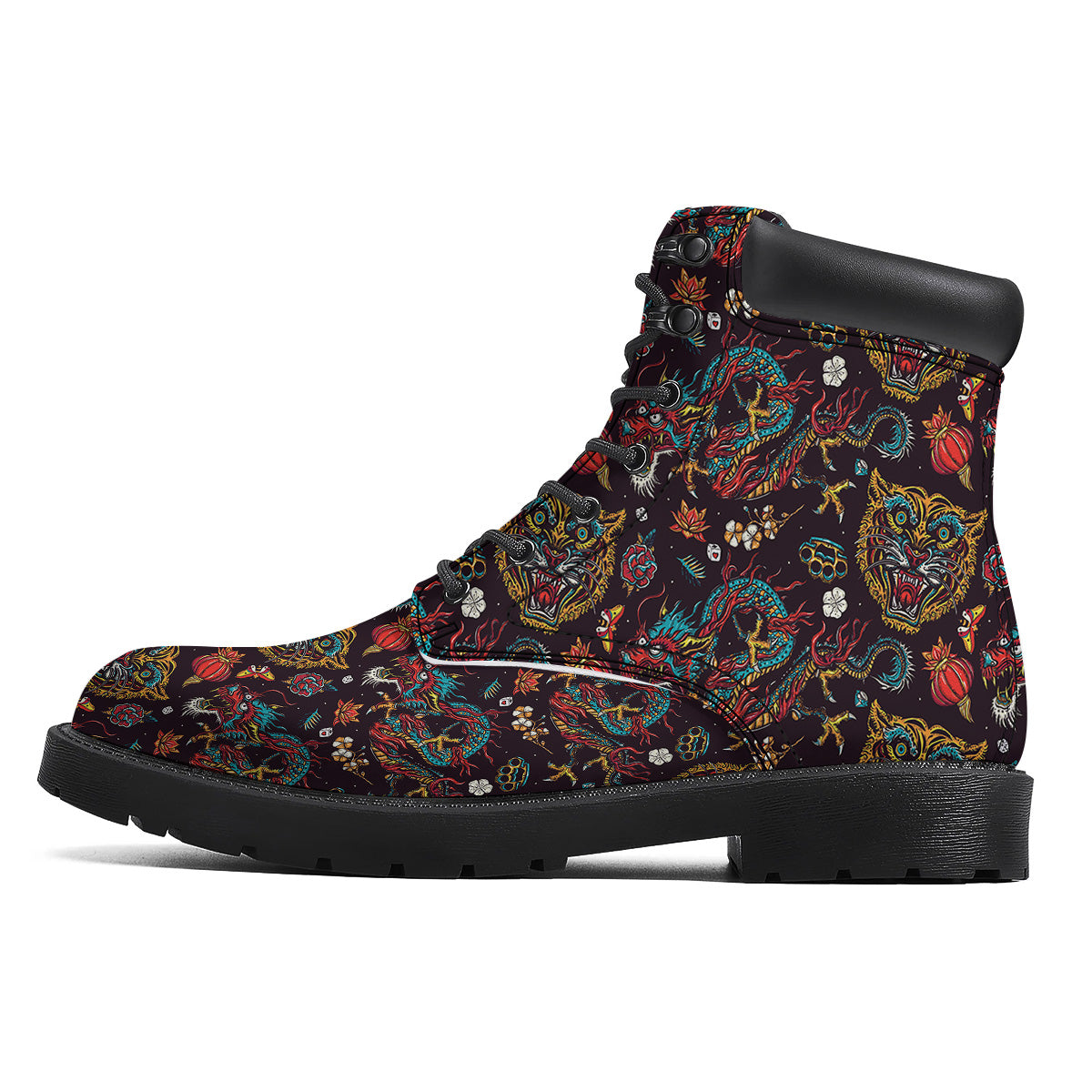Tigers And Dragons Colorful Tattoo Print Pattern Boots-grizzshop
