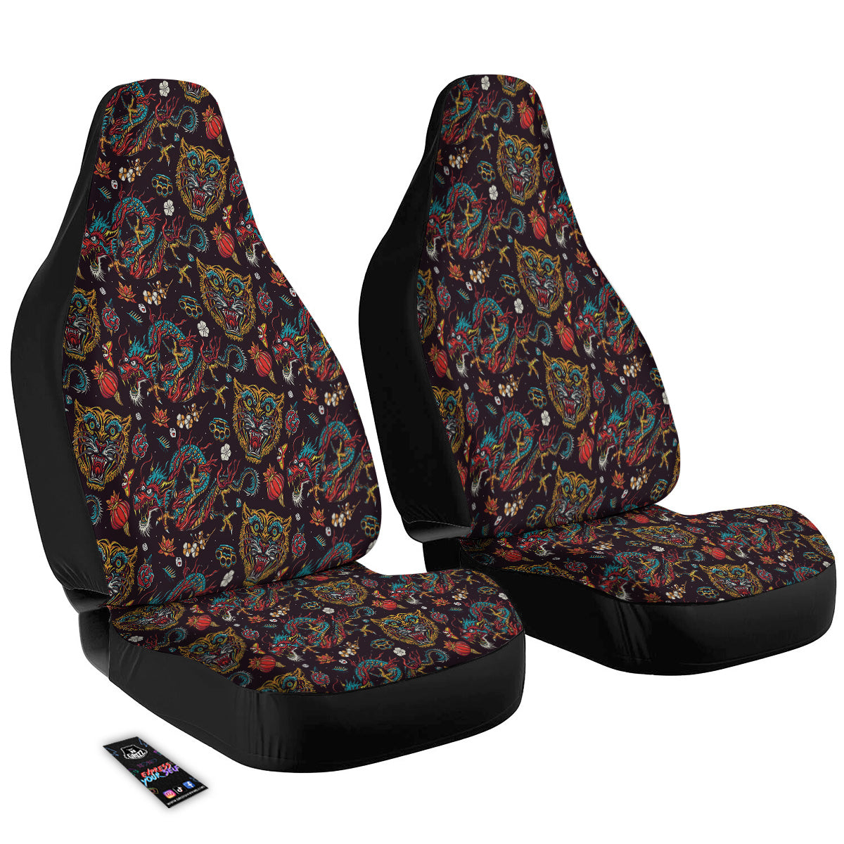 Tigers And Dragons Colorful Tattoo Print Pattern Car Seat Covers-grizzshop