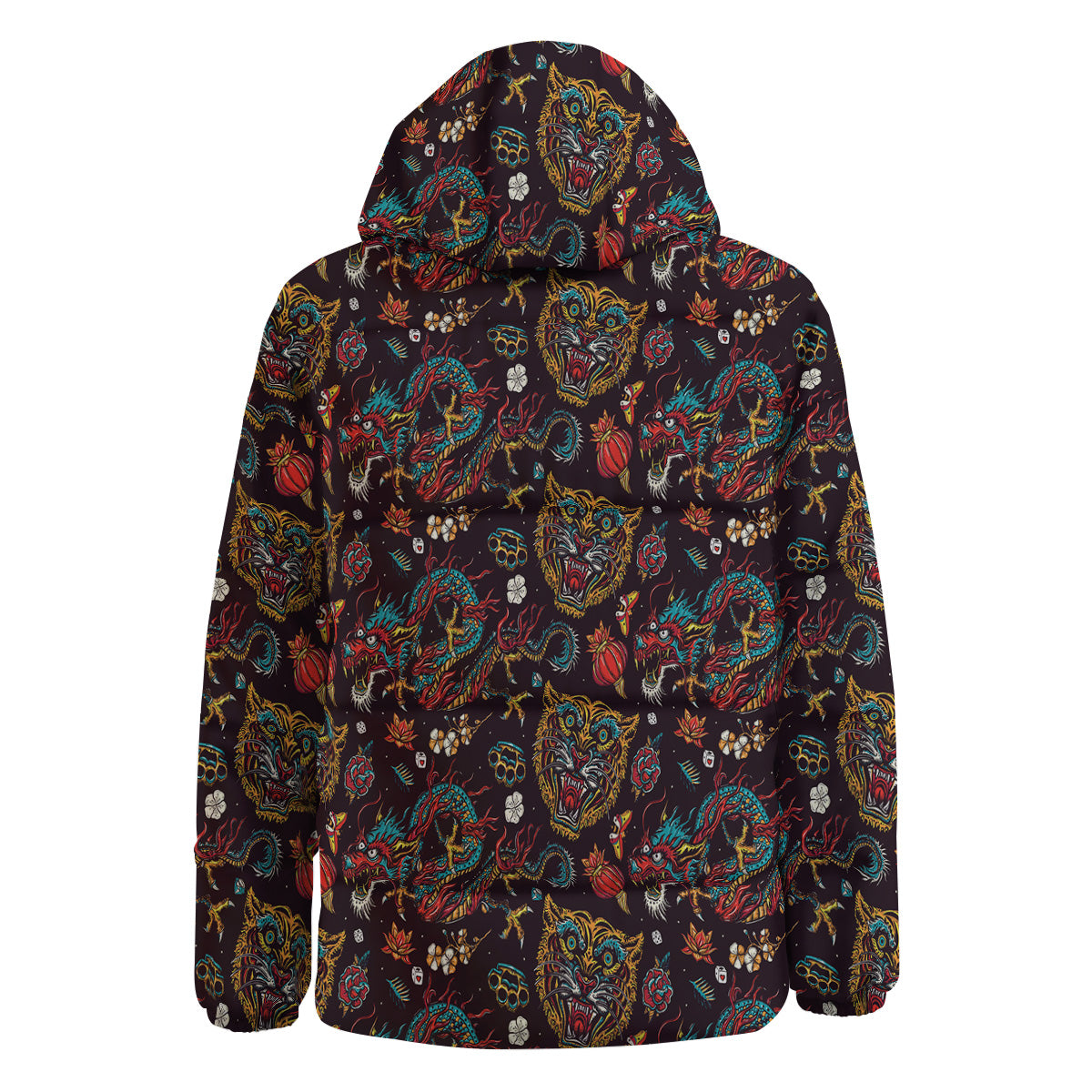 Tigers And Dragons Colorful Tattoo Print Pattern Down Jacket-grizzshop
