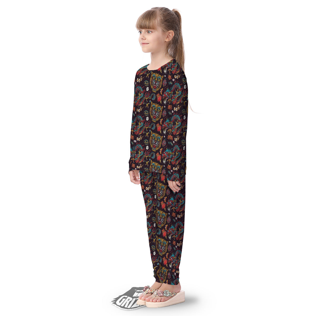 Tigers And Dragons Colorful Tattoo Print Pattern Kid's Pajamas-grizzshop