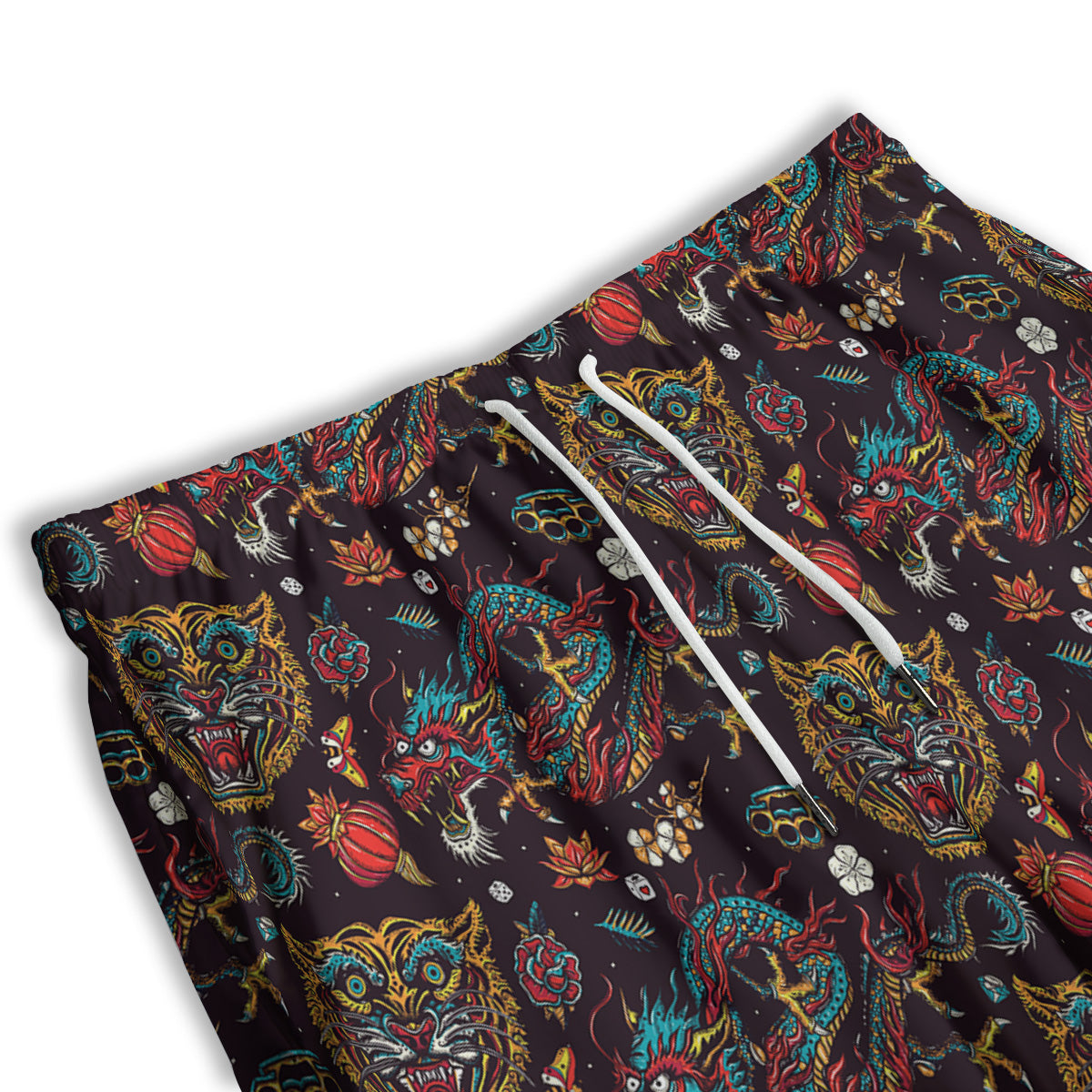 Tigers And Dragons Colorful Tattoo Print Pattern Men's Athletic Shorts