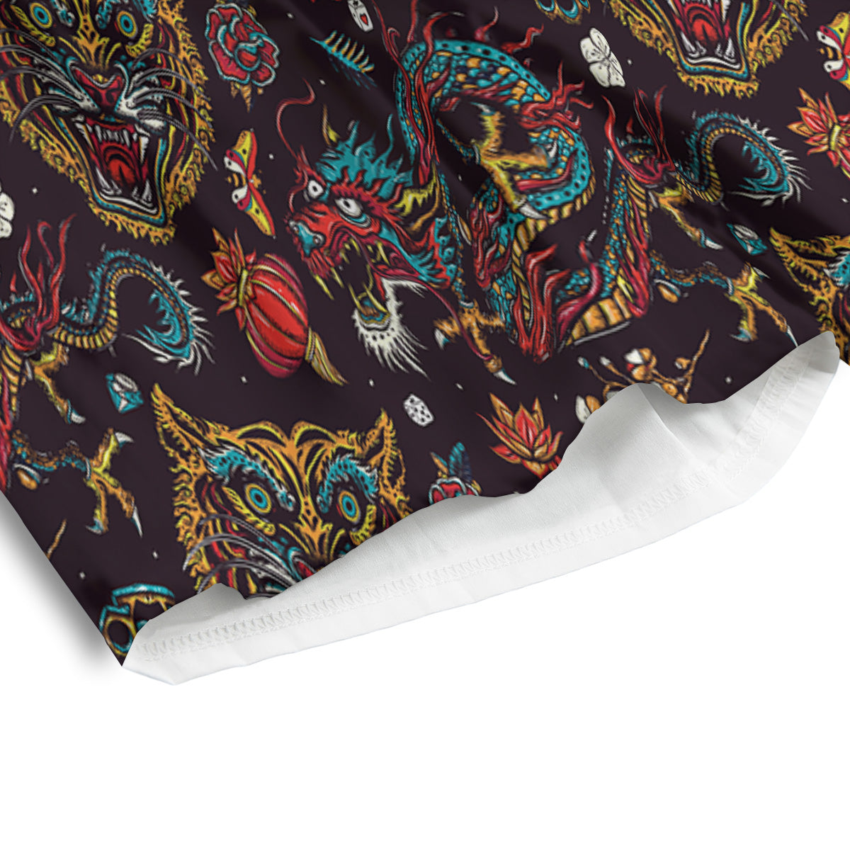 Tigers And Dragons Colorful Tattoo Print Pattern Men's Athletic Shorts