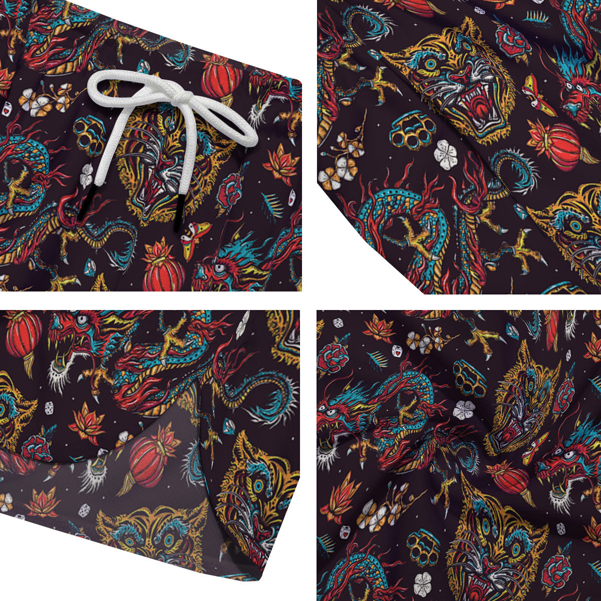 Tigers And Dragons Colorful Tattoo Print Pattern Men's Running Shorts-grizzshop