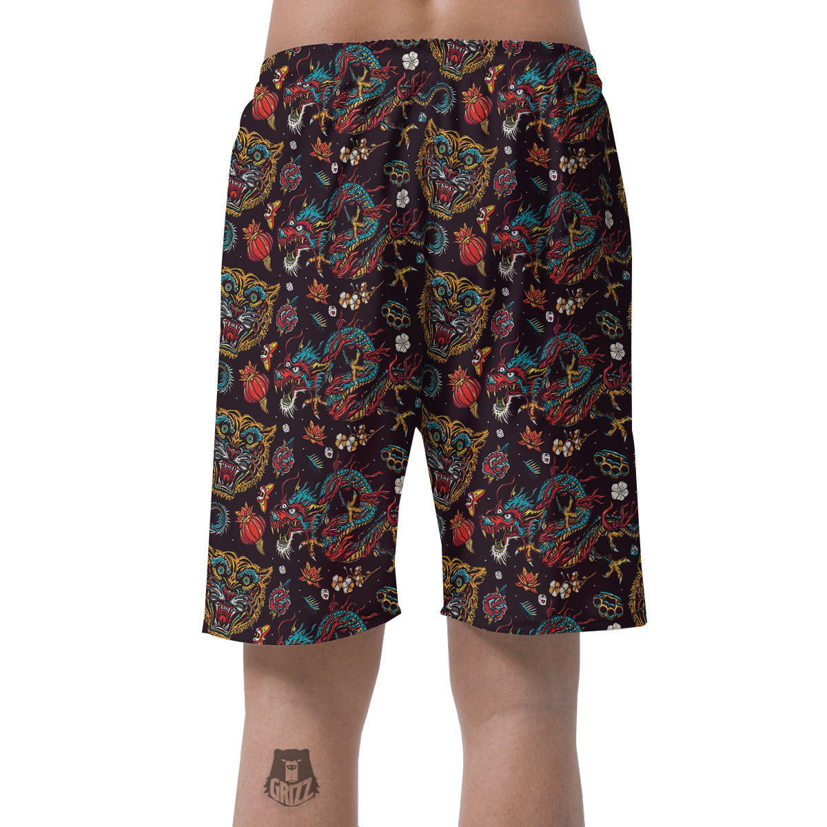 Tigers And Dragons Colorful Tattoo Print Pattern Men's Shorts-grizzshop