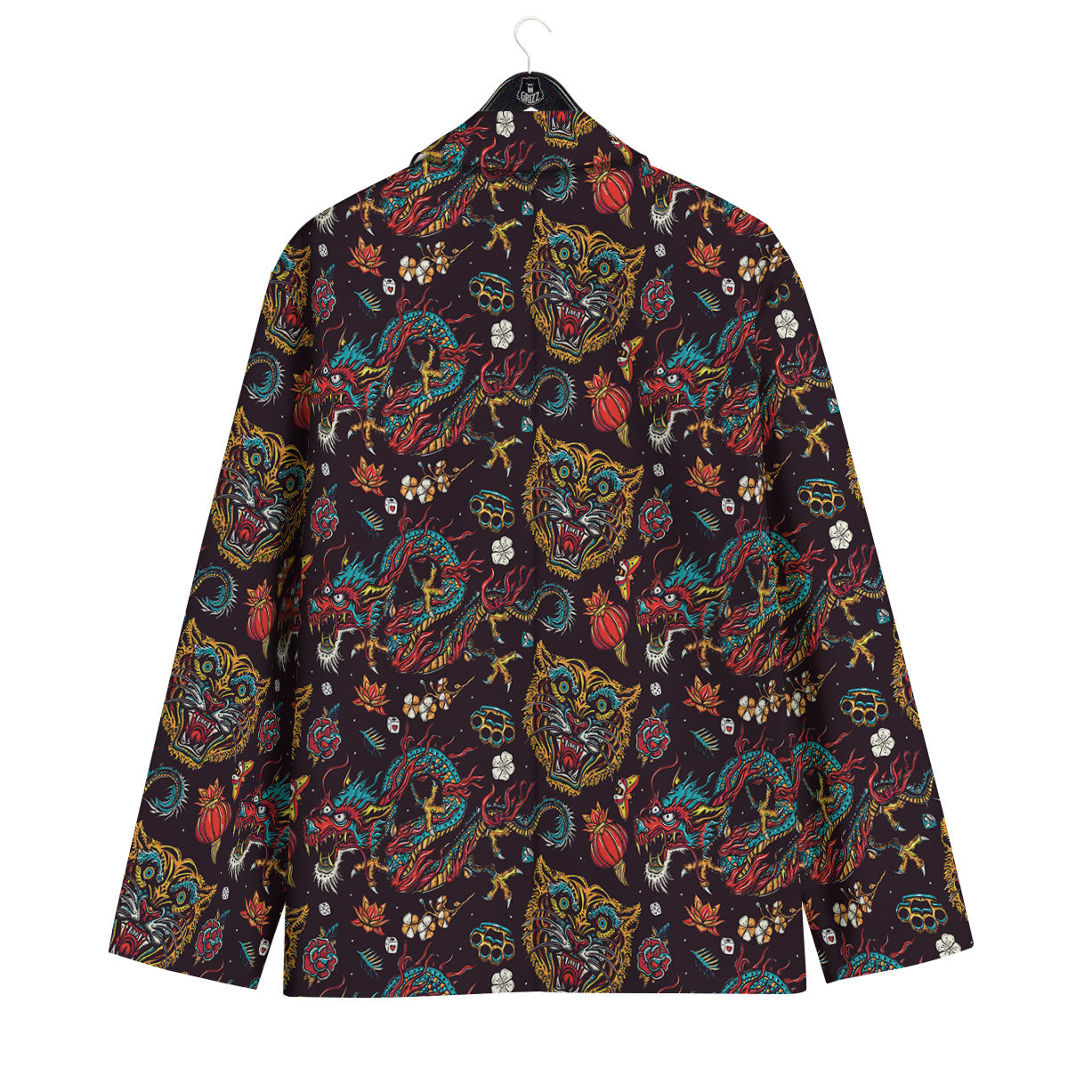 Tigers And Dragons Colorful Tattoo Print Pattern Men's Sport Coat-grizzshop