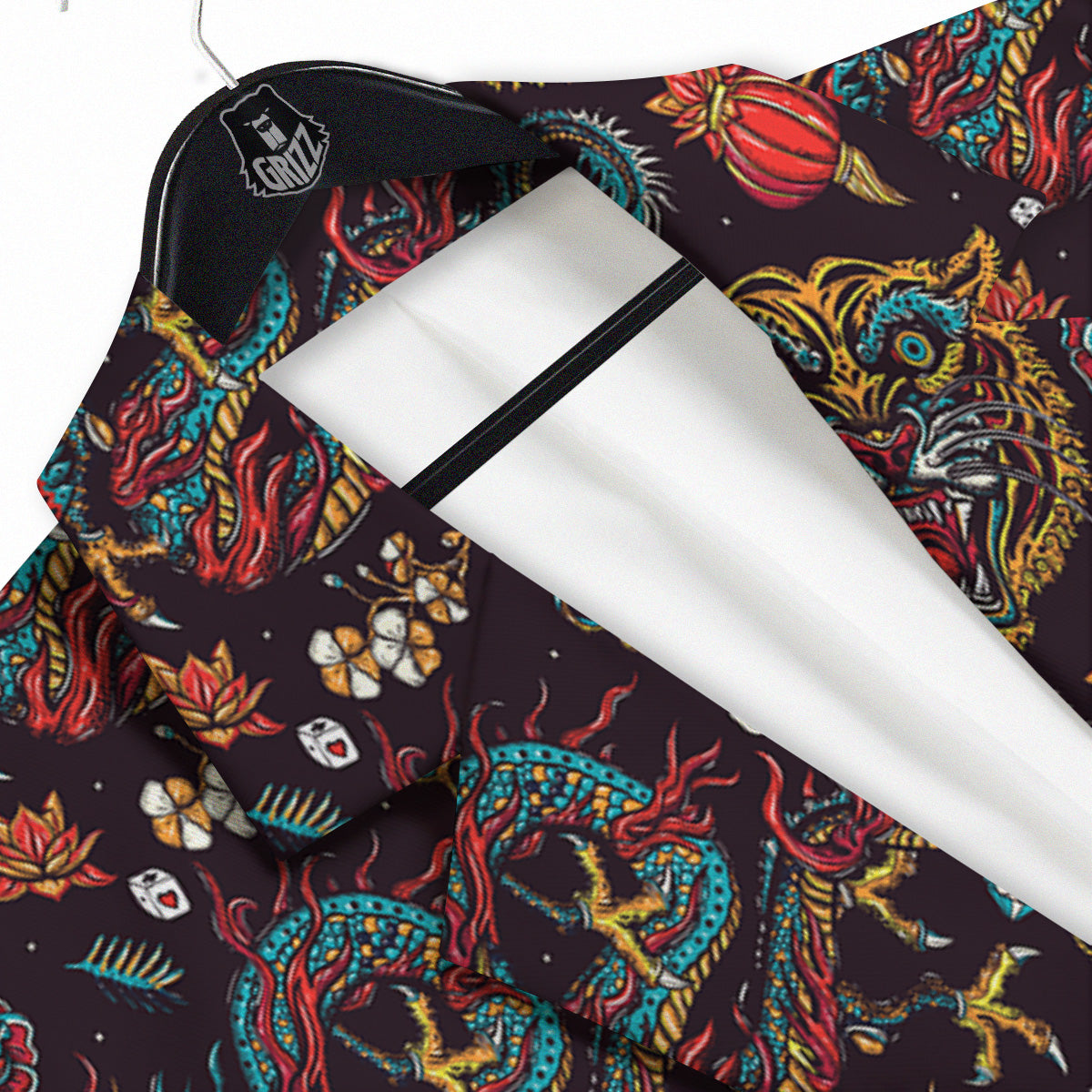 Tigers And Dragons Colorful Tattoo Print Pattern Men's Sport Coat-grizzshop