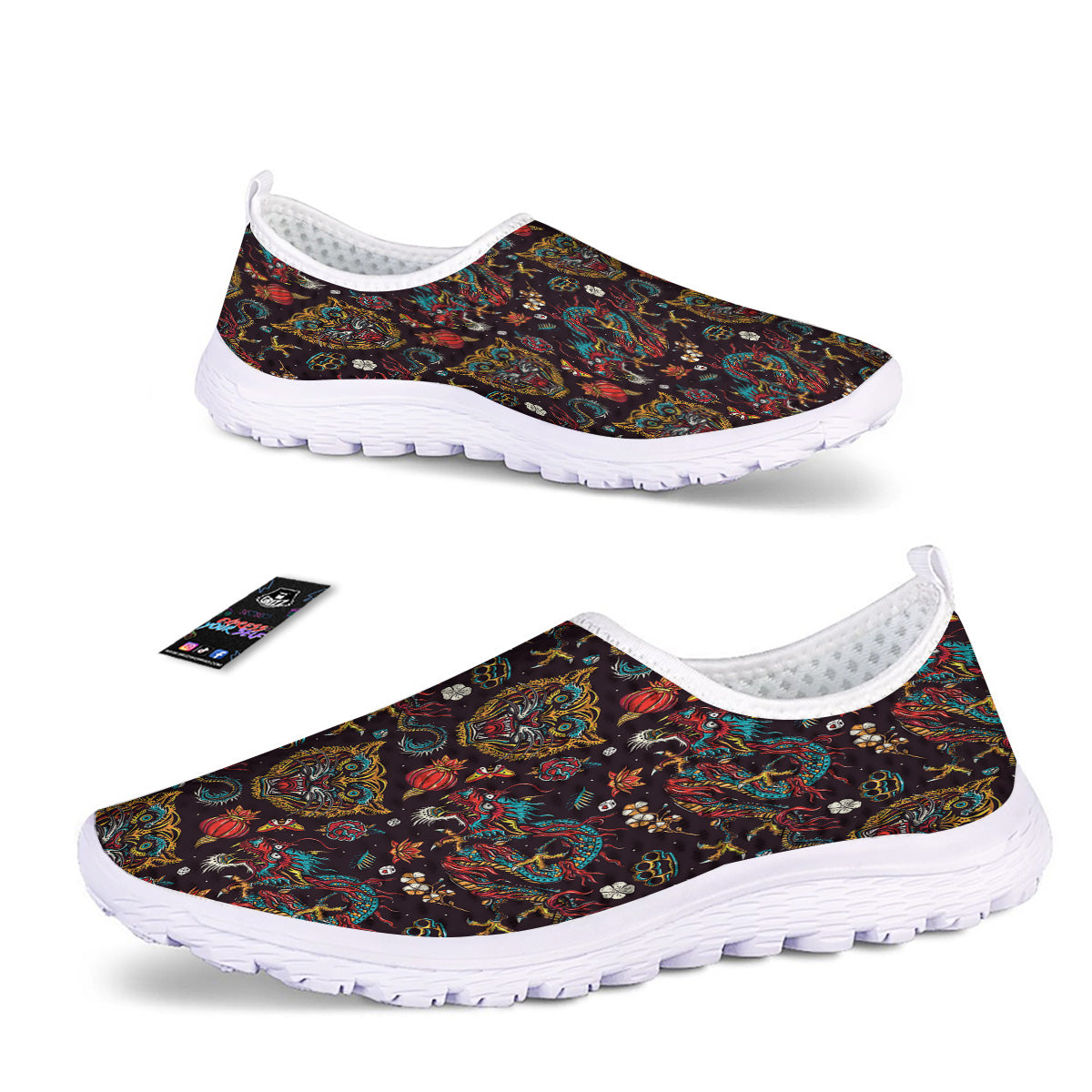 Tigers And Dragons Colorful Tattoo Print Pattern Nurse Shoes-grizzshop