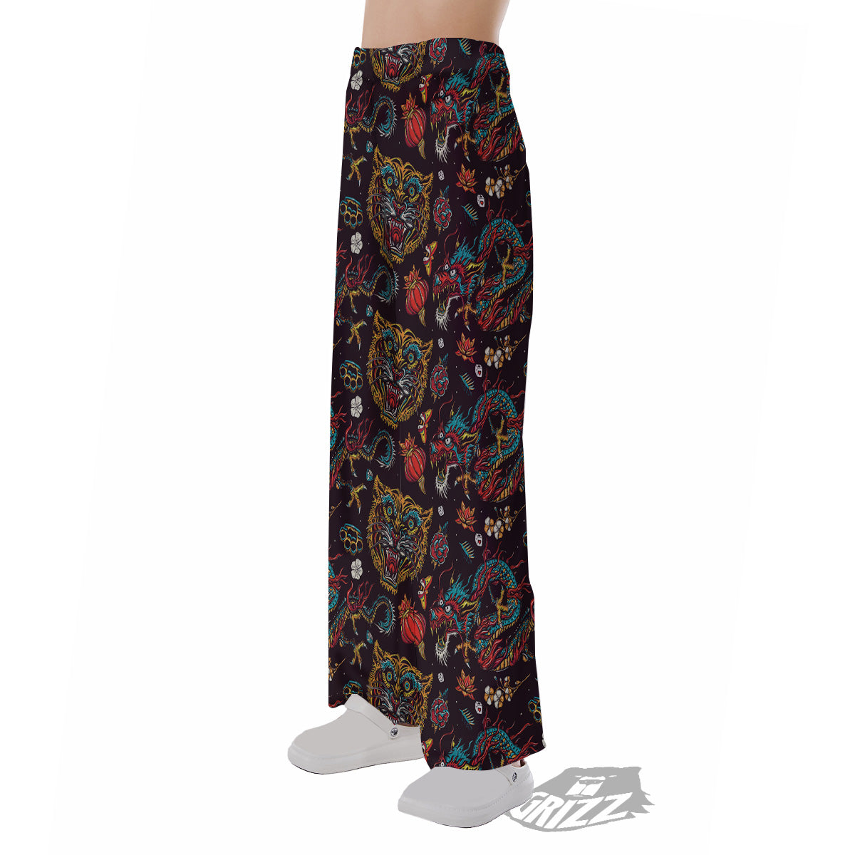 Tigers And Dragons Colorful Tattoo Print Pattern Pajama Pants-grizzshop