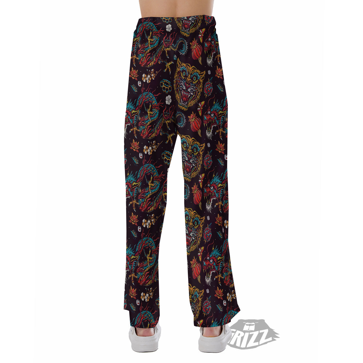 Tigers And Dragons Colorful Tattoo Print Pattern Pajama Pants-grizzshop