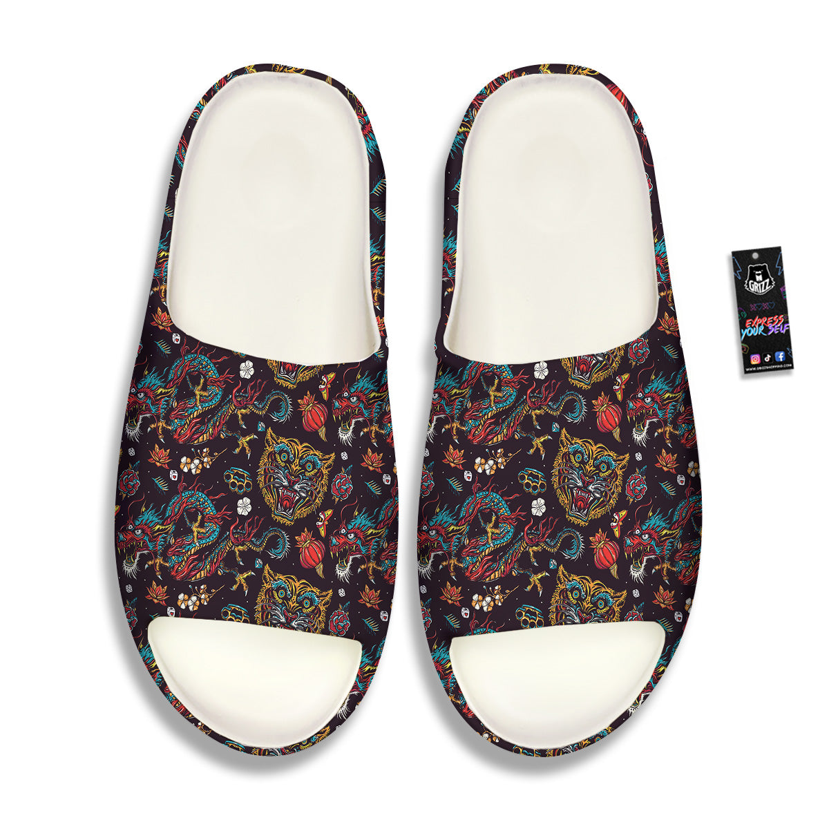 Tigers And Dragons Colorful Tattoo Print Pattern Sandals-grizzshop
