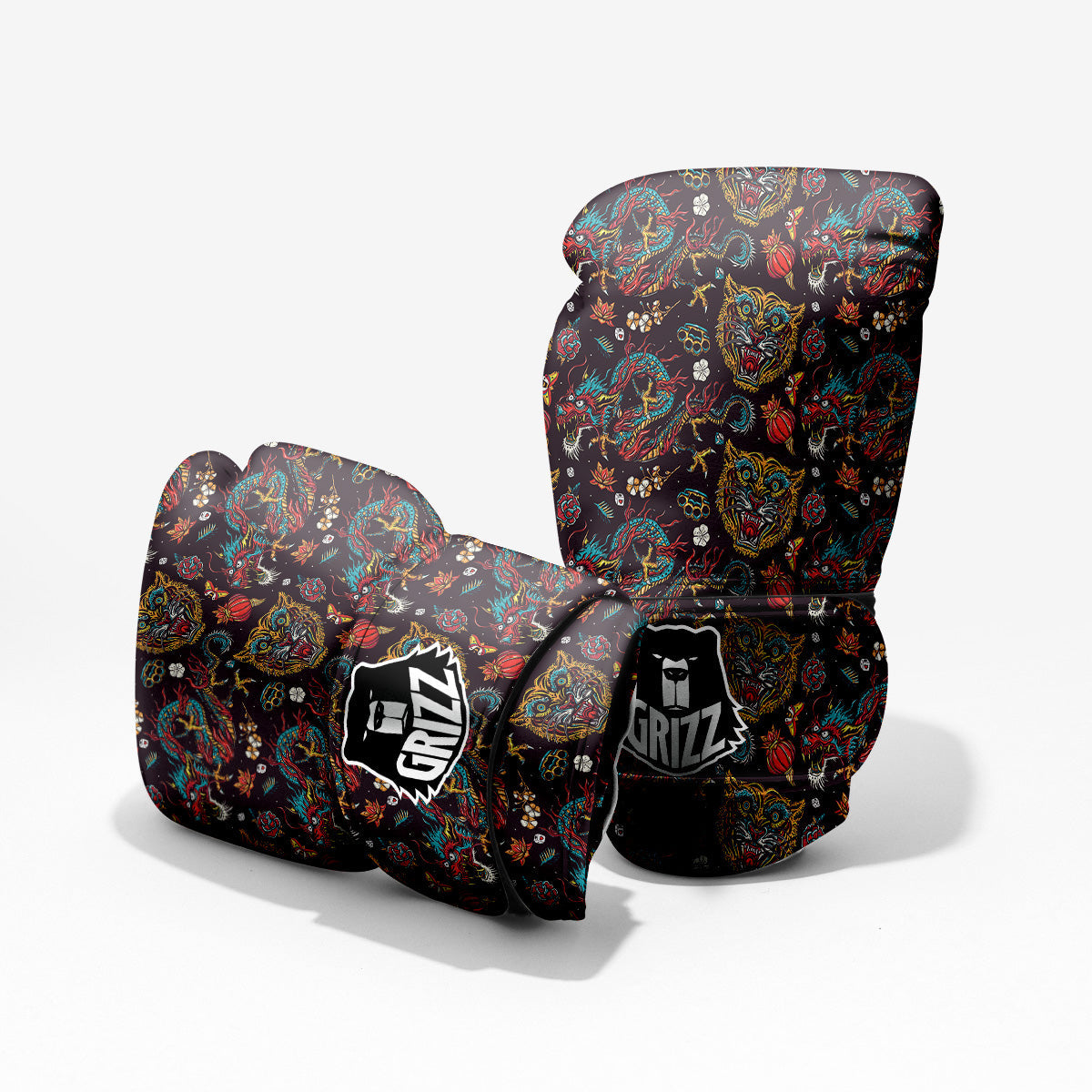 Tigers And Dragons Colorful Tattoo Print Pattern Pro Boxing Glove