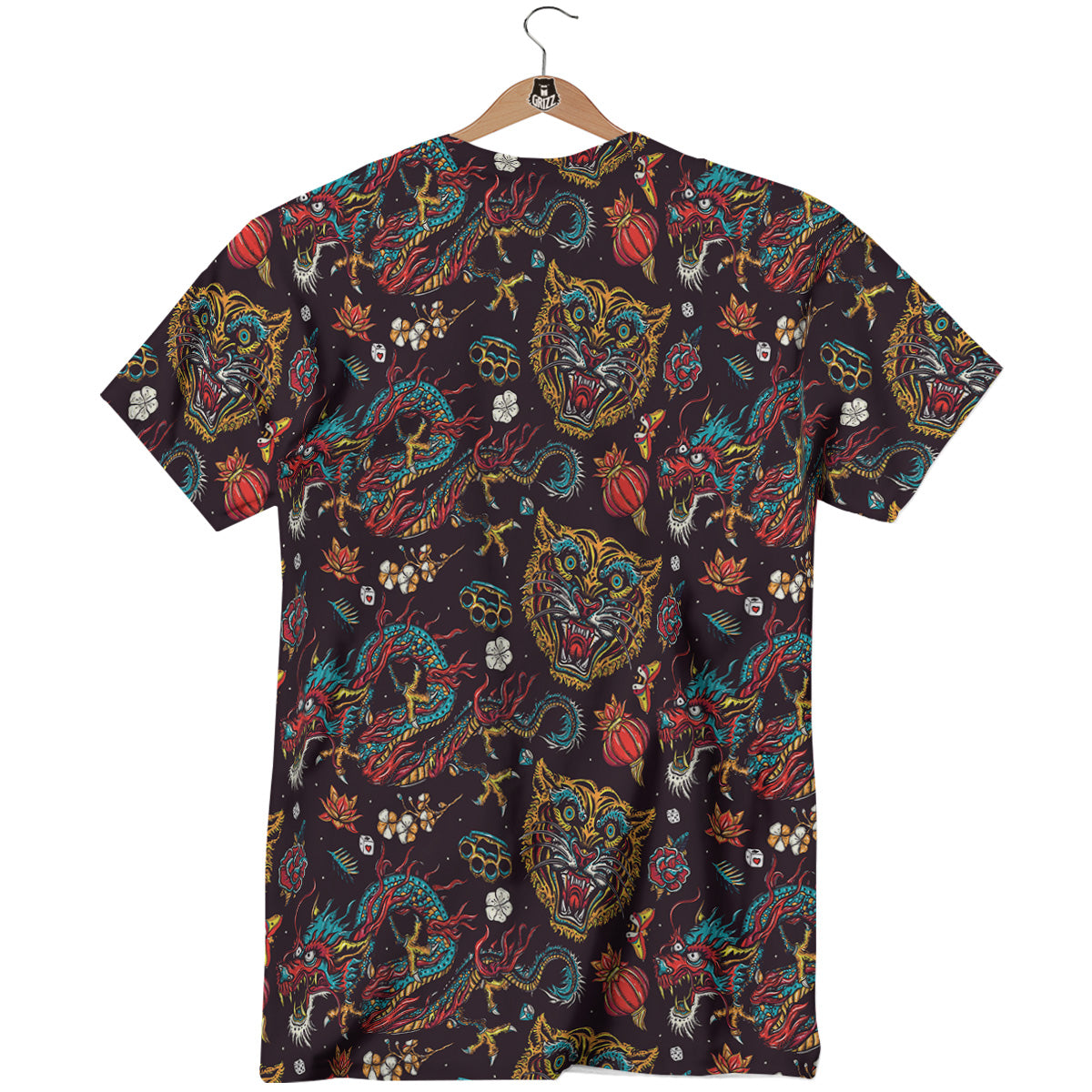 Tigers And Dragons Colorful Tattoo Print Pattern T-Shirt-grizzshop
