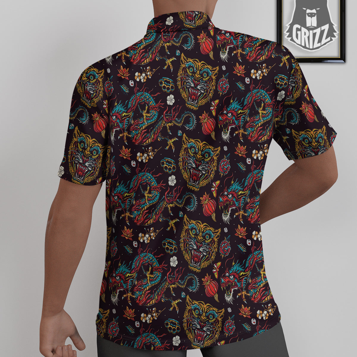 Tigers And Dragons Colorful Tattoo Print Pattern Untucked Shirts-grizzshop
