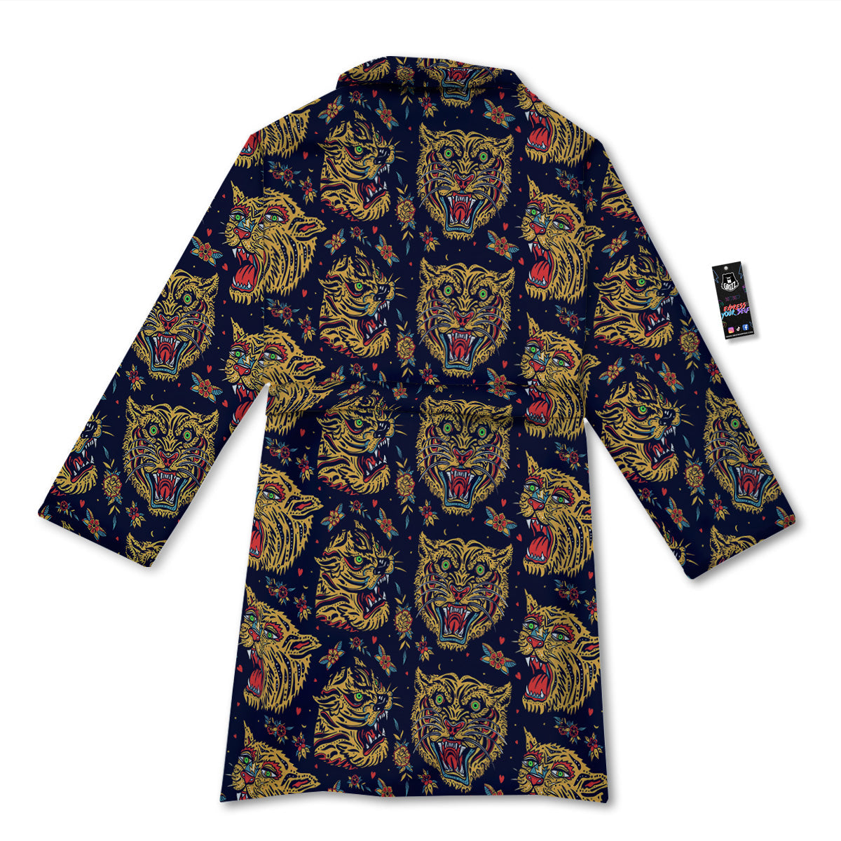 Tigers Head Tattoo Print Pattern Bathrobe-grizzshop