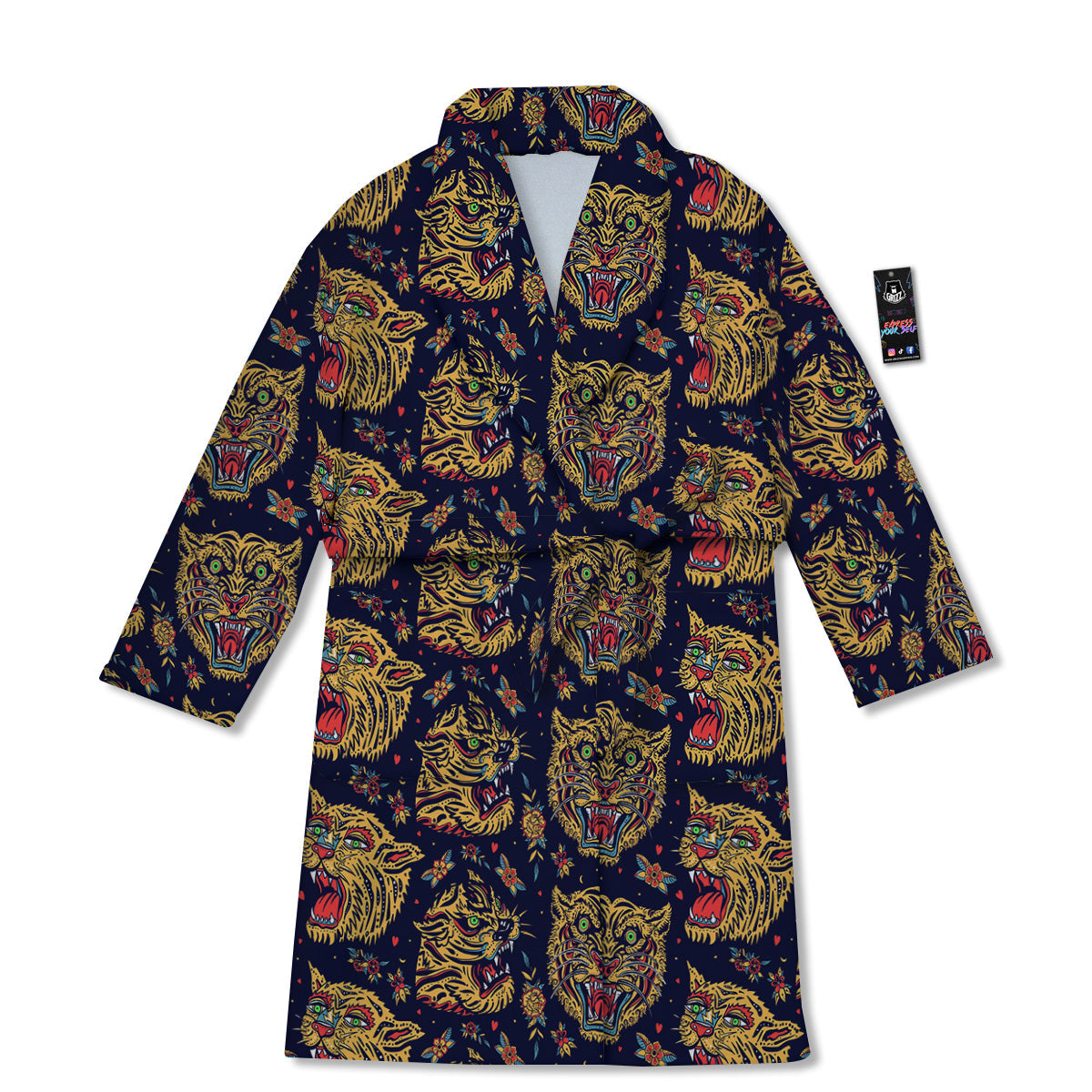 Tigers Head Tattoo Print Pattern Bathrobe-grizzshop