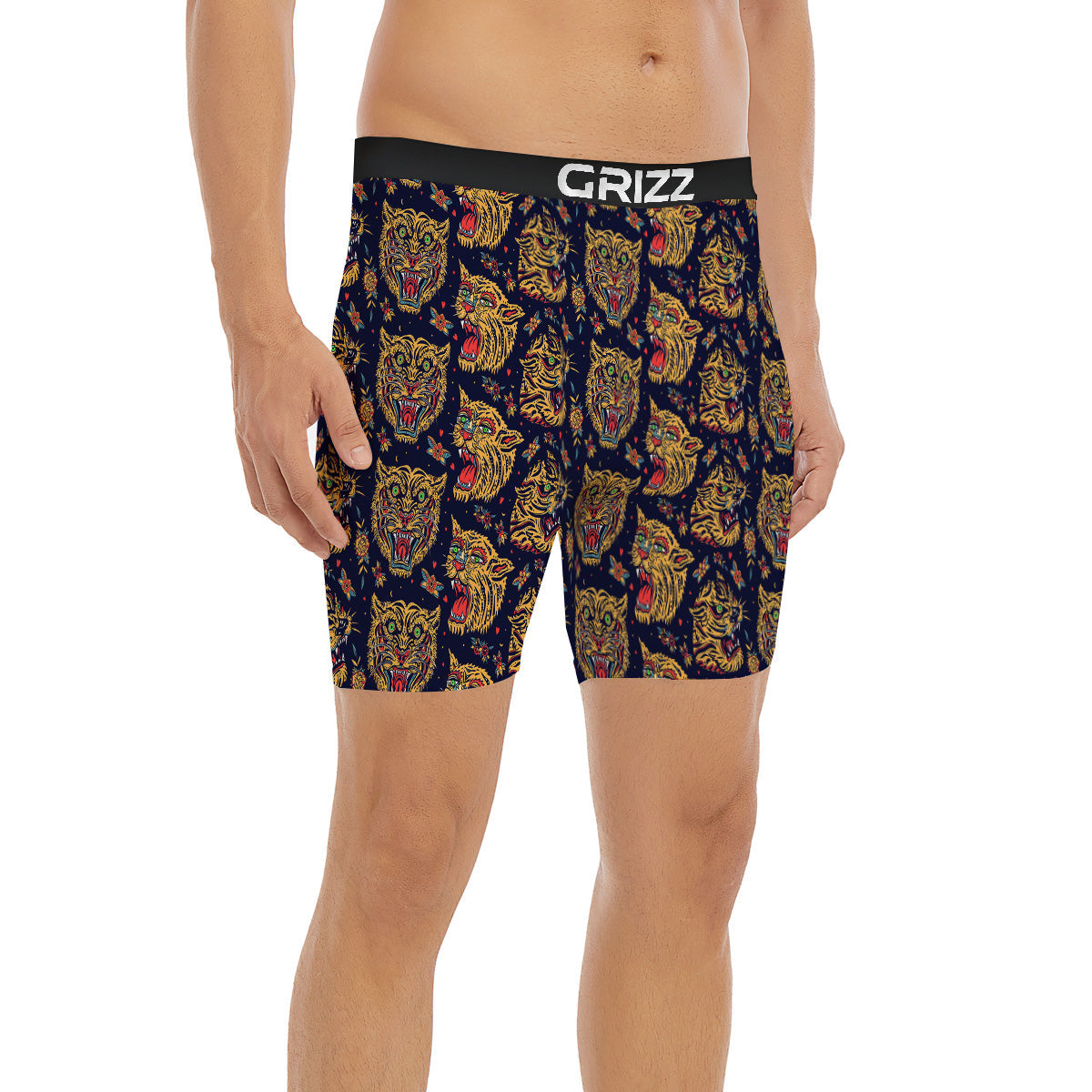 Tigers Head Tattoo Print Pattern Boxer Briefs-grizzshop