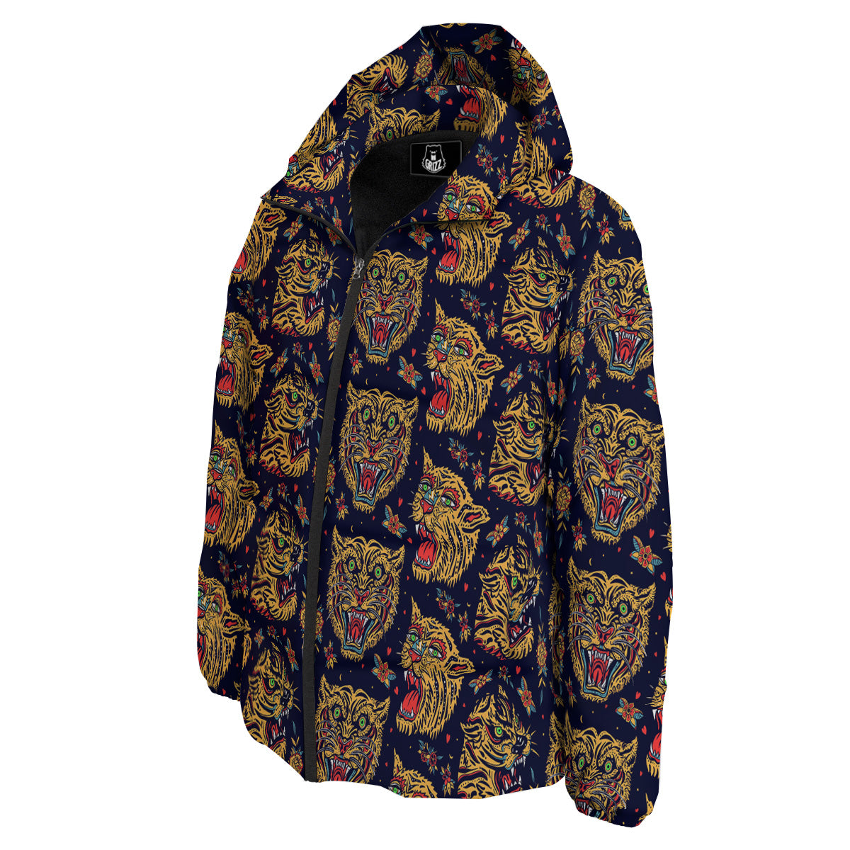 Tigers Head Tattoo Print Pattern Down Jacket-grizzshop