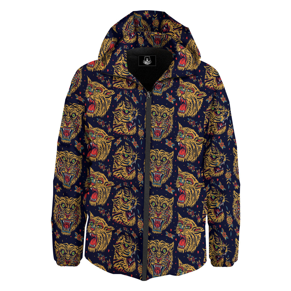 Tigers Head Tattoo Print Pattern Down Jacket-grizzshop