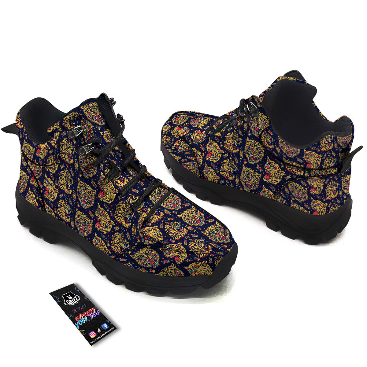 Tigers Head Tattoo Print Pattern Hiking Shoes-grizzshop